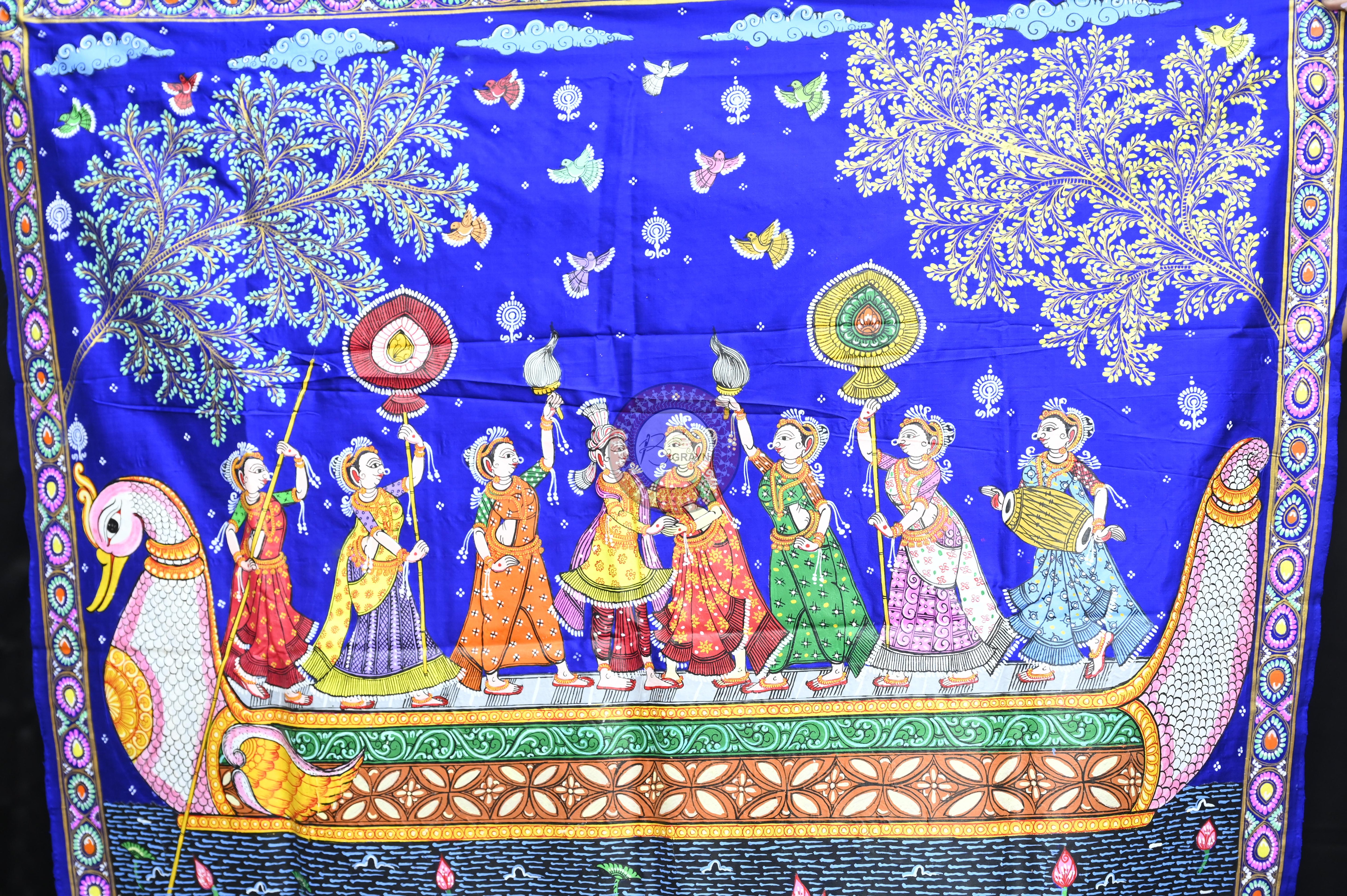 Blue Small Box Boita Theme Pattachitra Sambalpuri Silk Saree