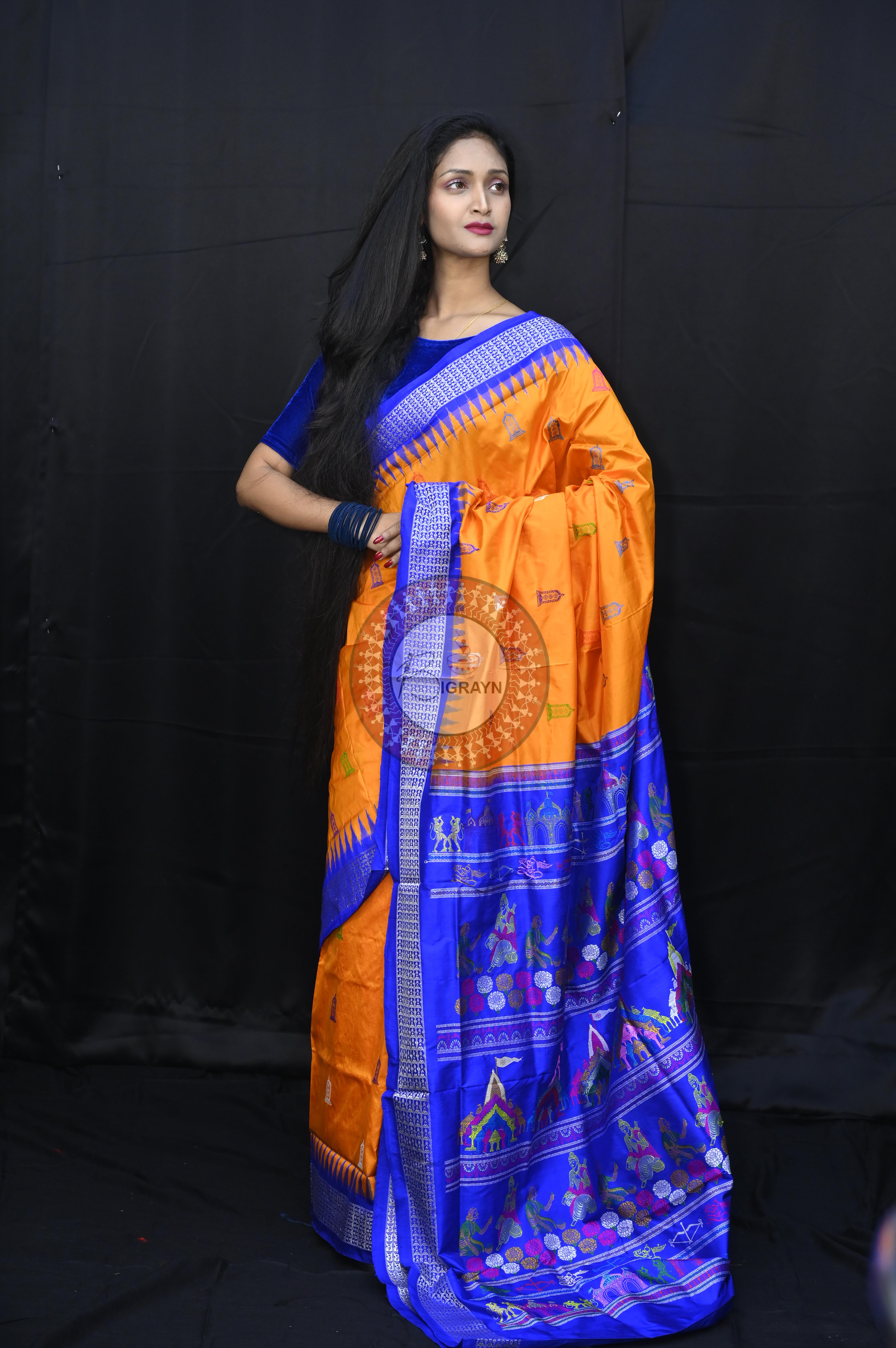 Orange Blue Sri Ram Exclusive Sambalpuri Silk Saree