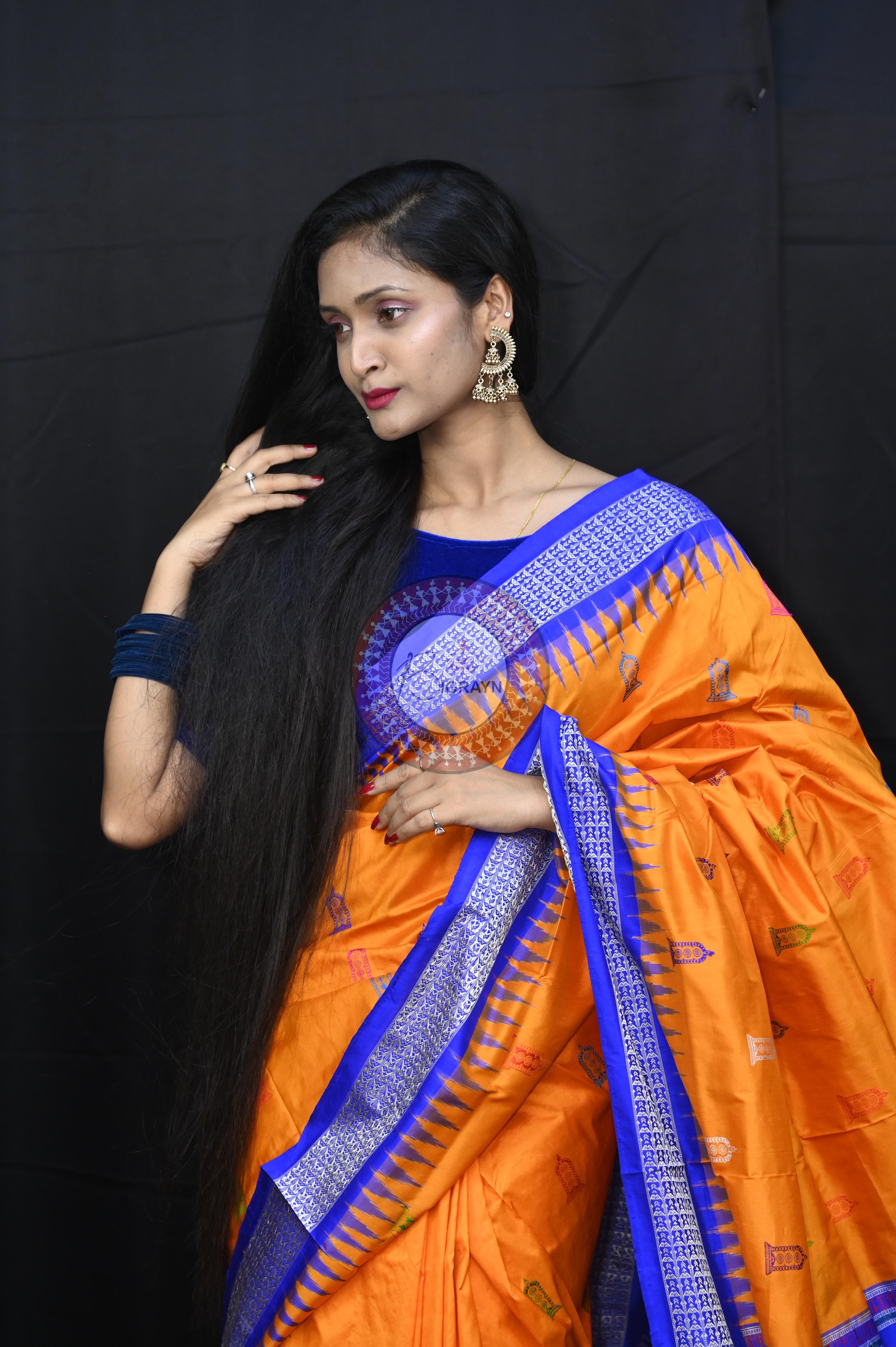 Orange Blue Sri Ram Exclusive Sambalpuri Silk Saree