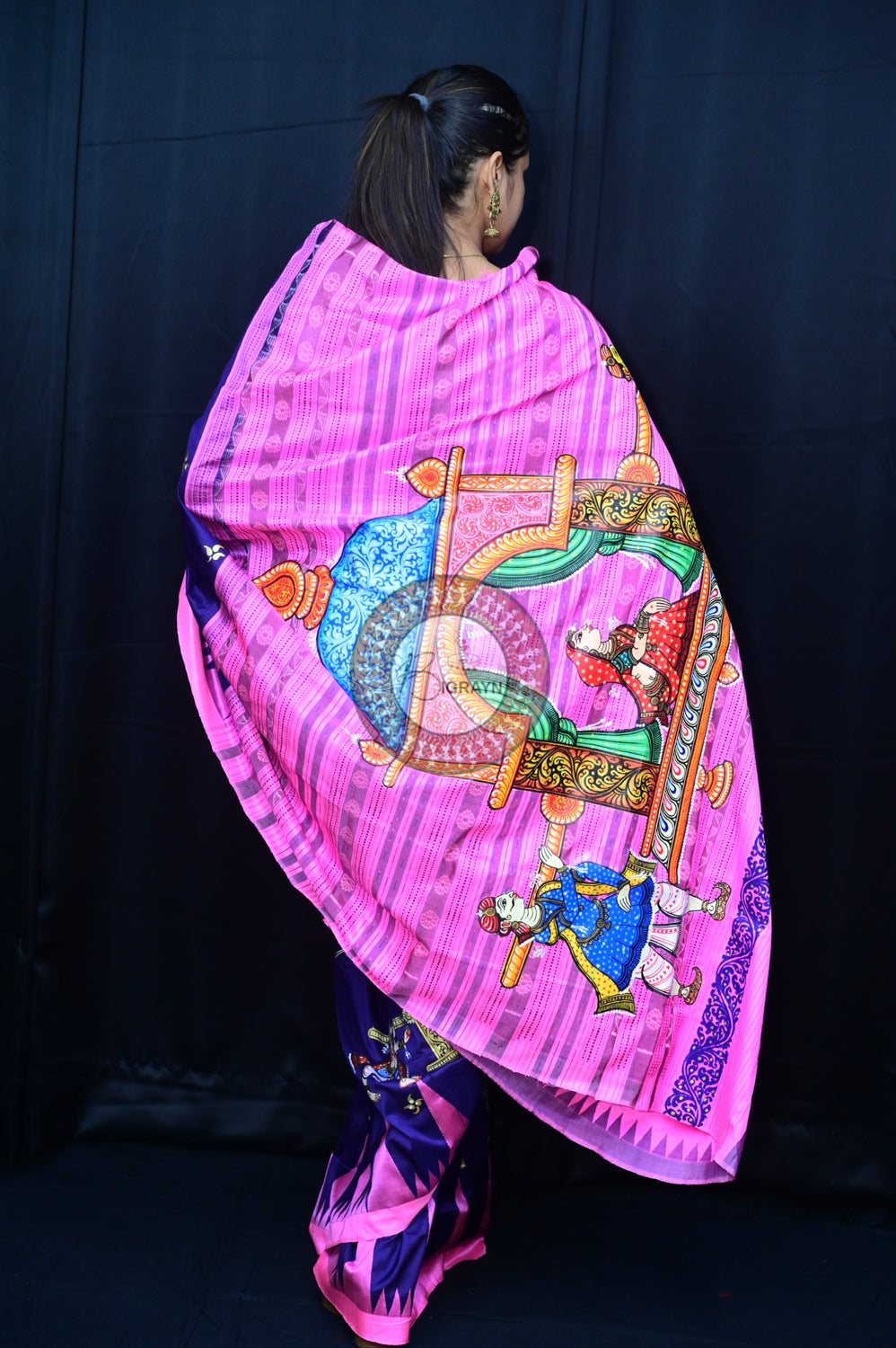 Blue Pink Phoda Kumbha Sambalpuri Pattachitra Silk Saree