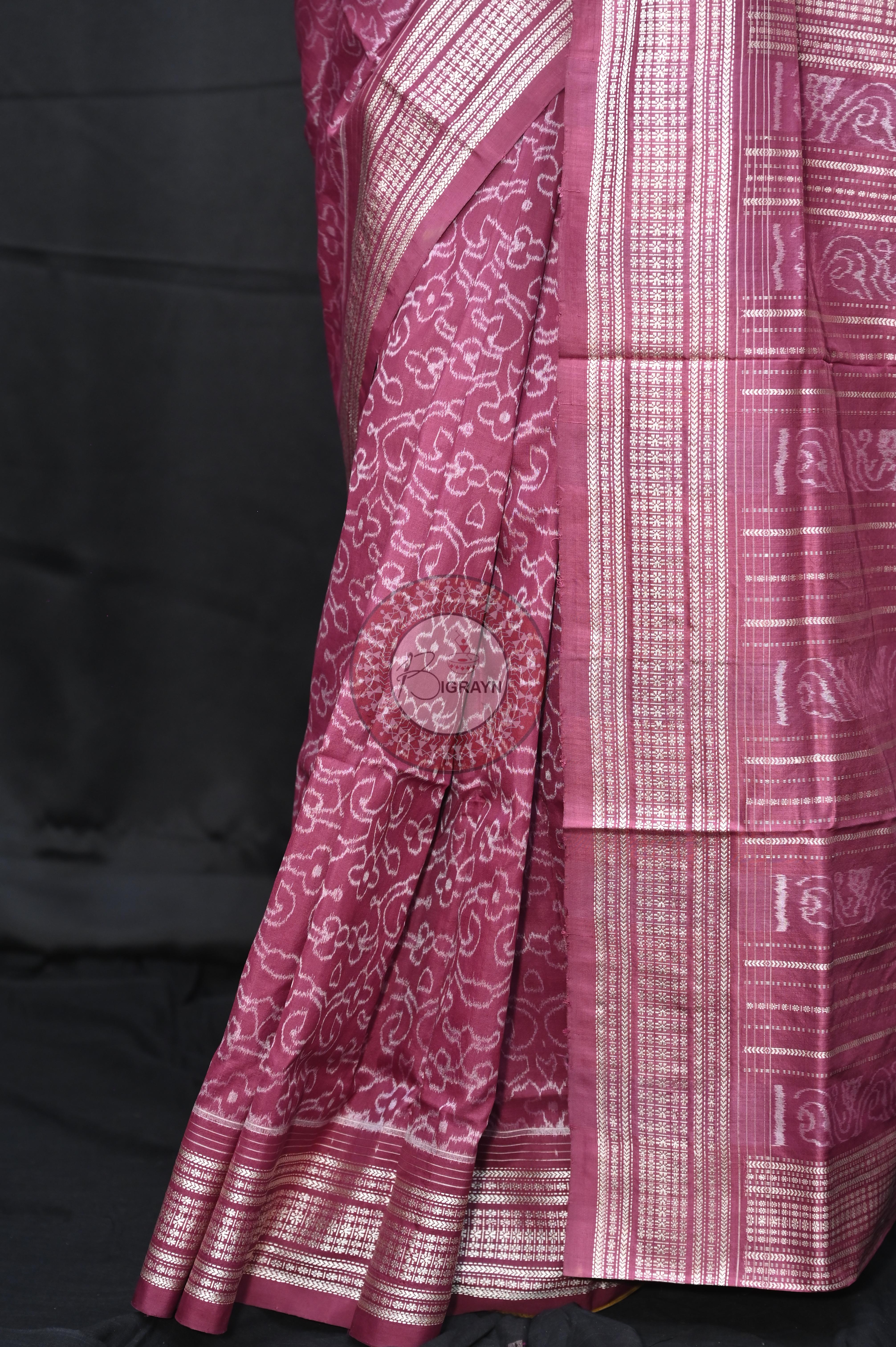 Magenta Lakha Dye Flower Design Natural Dye Silk Saree