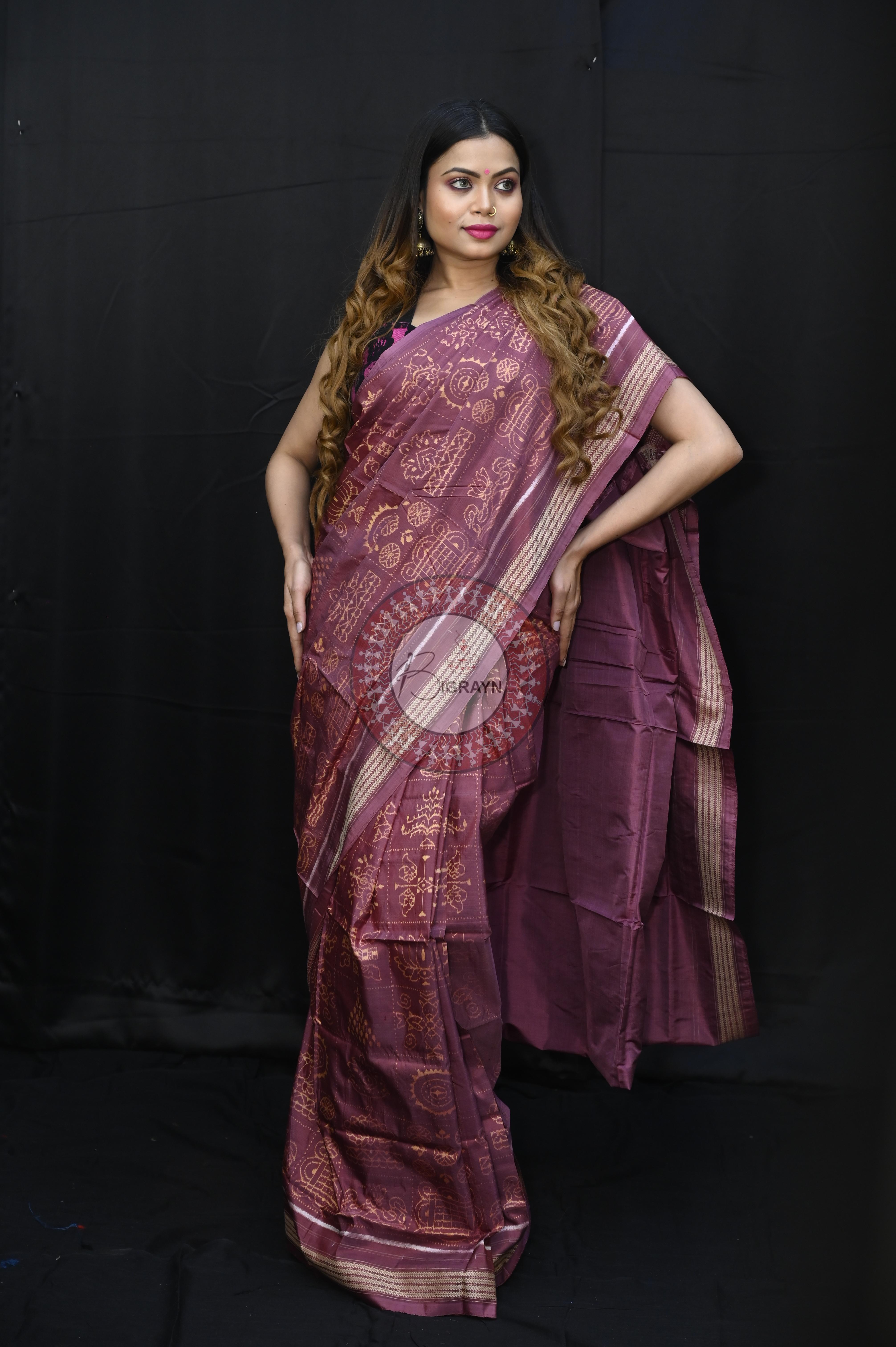 Onion Pink Nabakothi Design Natural Dye Sambalpuri Silk Saree