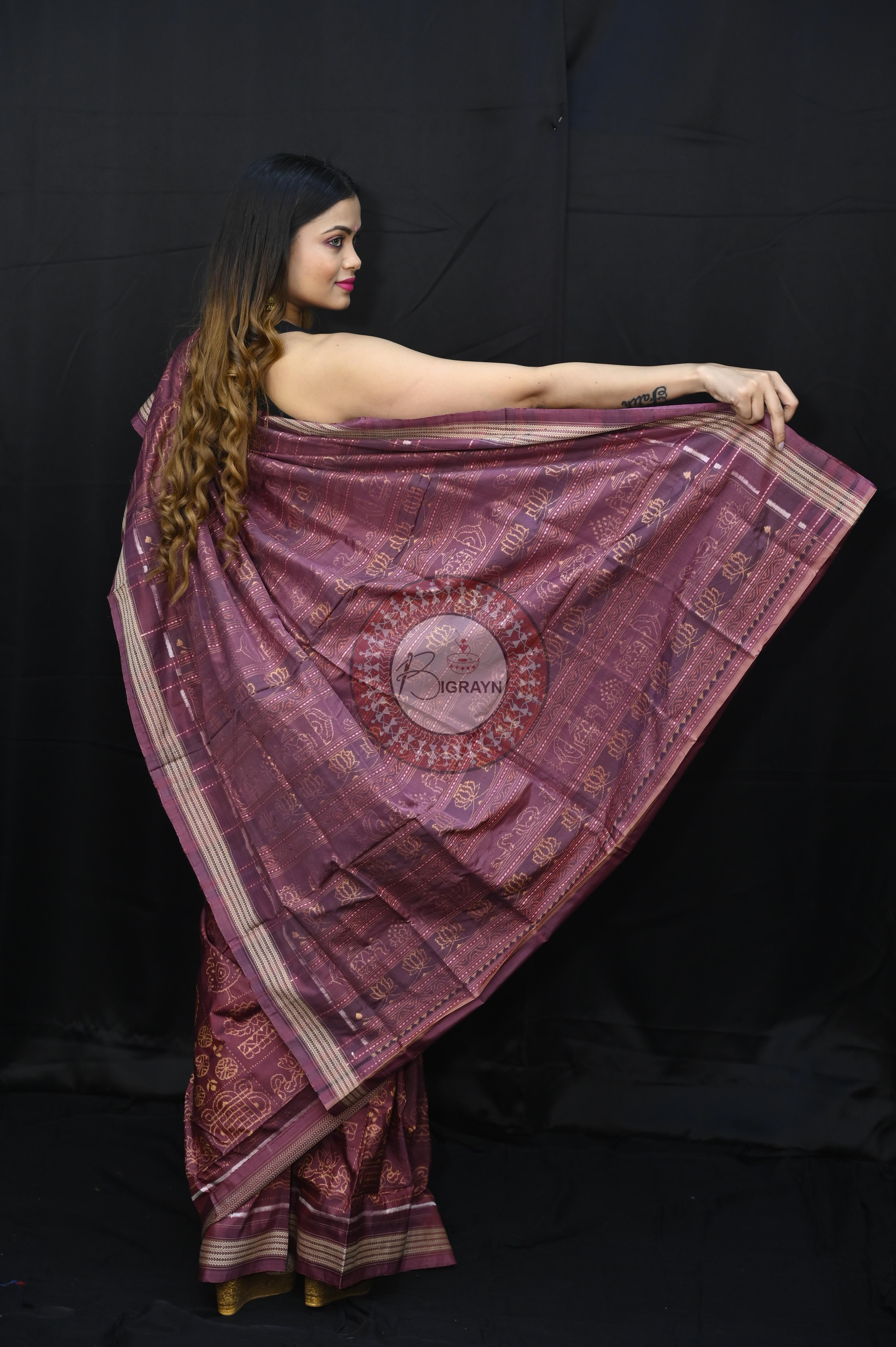 Onion Pink Nabakothi Design Natural Dye Sambalpuri Silk Saree