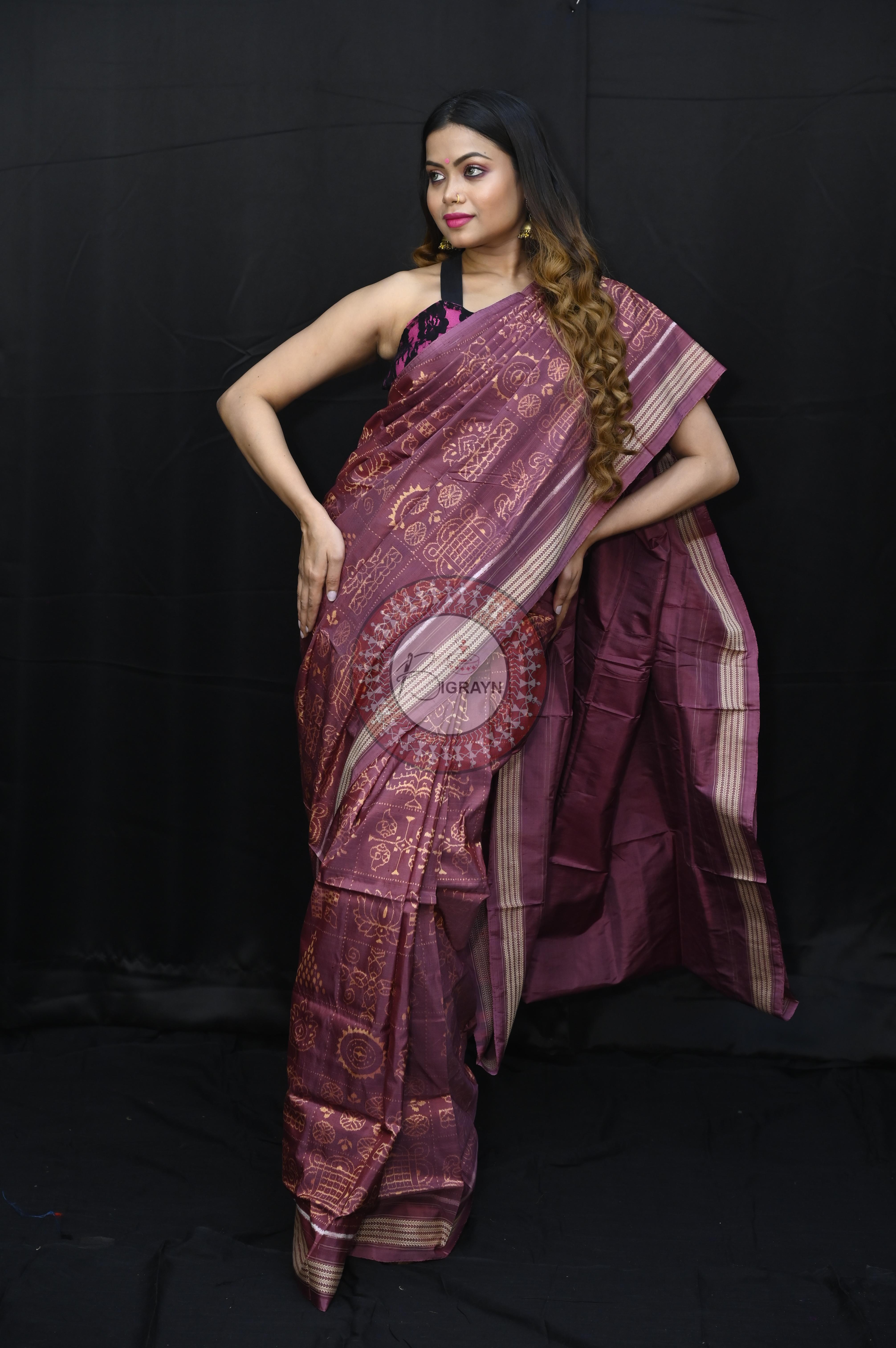 Onion Pink Nabakothi Design Natural Dye Sambalpuri Silk Saree
