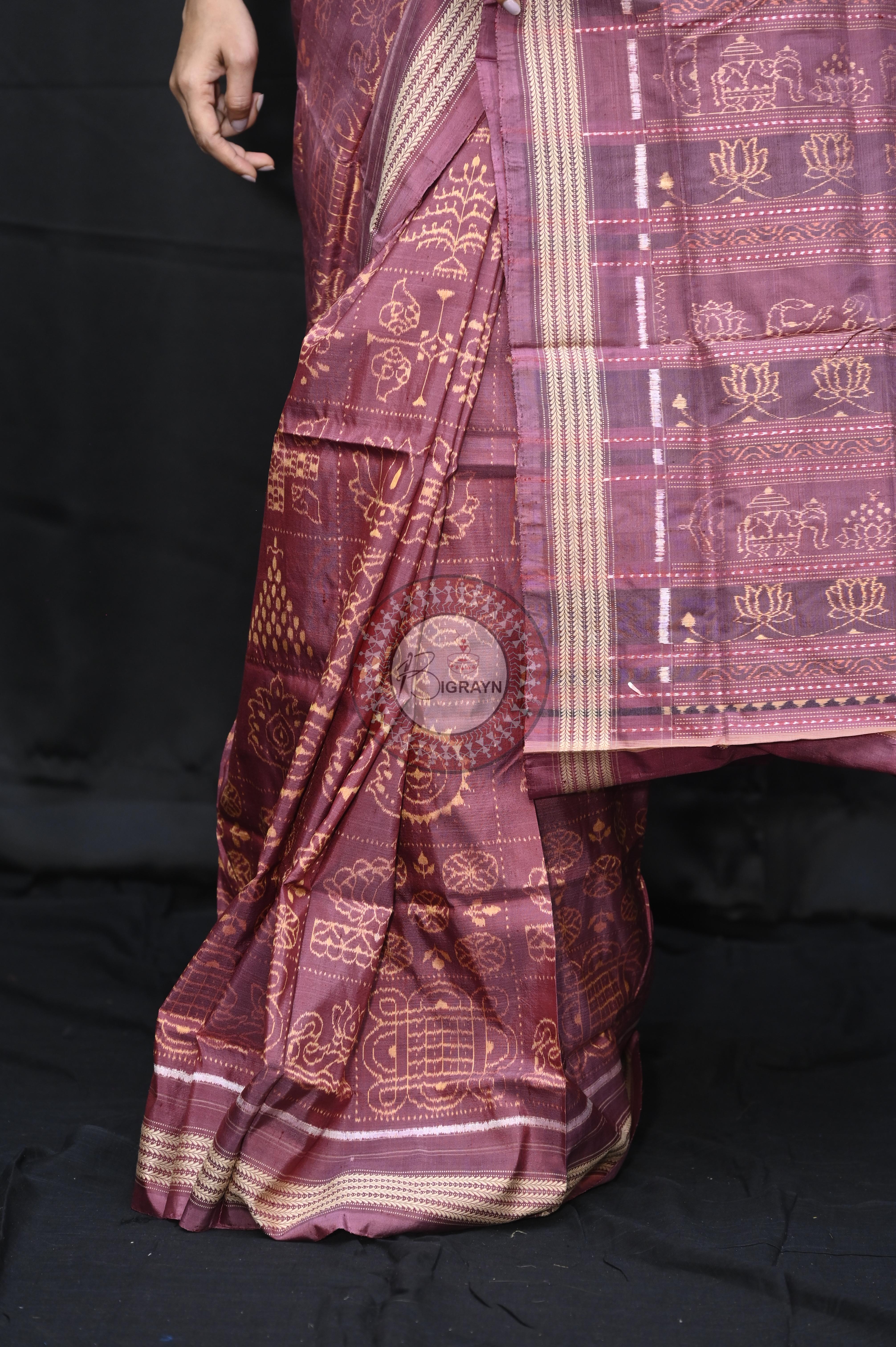 Onion Pink Nabakothi Design Natural Dye Sambalpuri Silk Saree