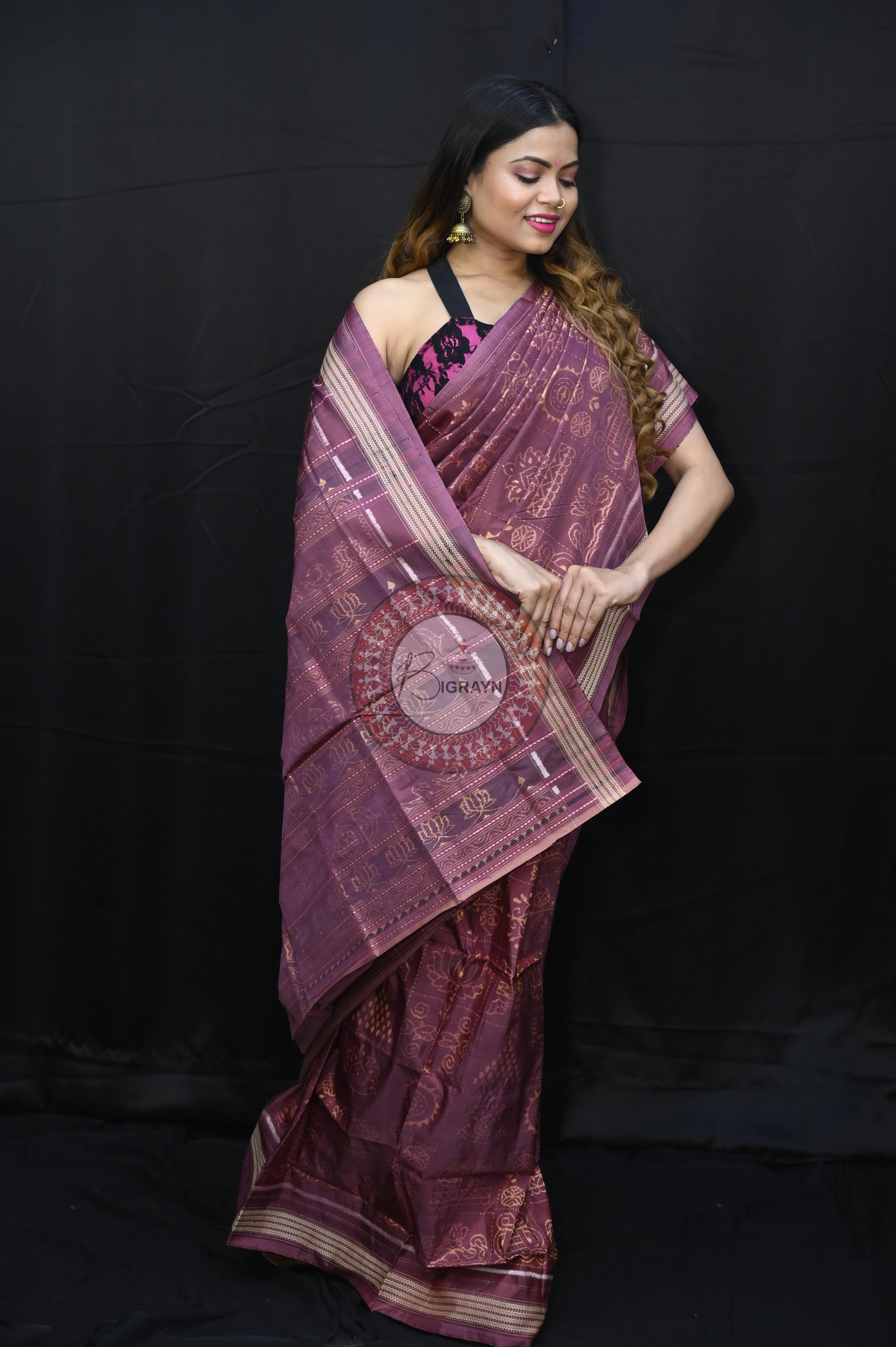 Onion Pink Nabakothi Design Natural Dye Sambalpuri Silk Saree