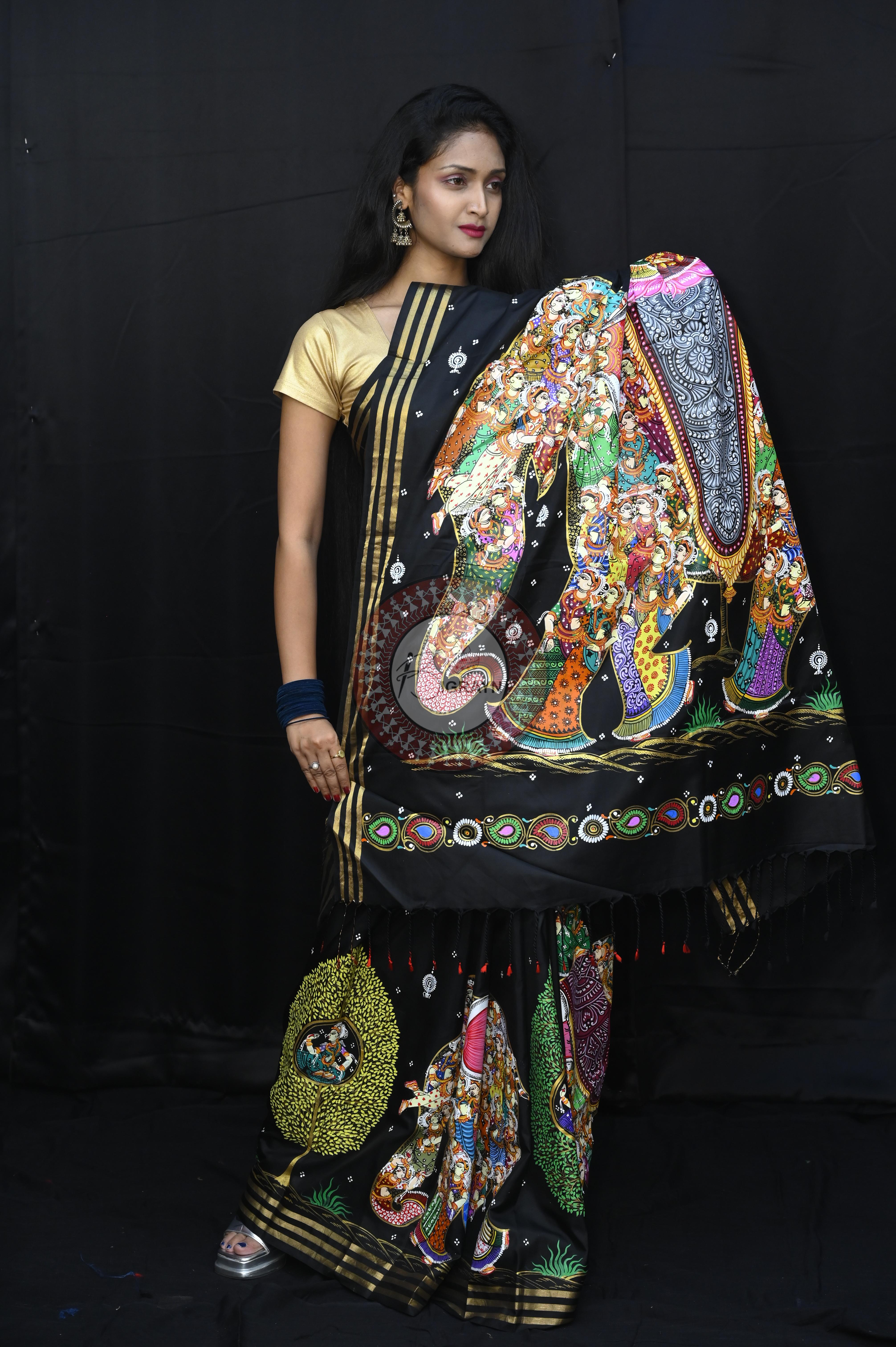 Black 7 Kandarpa Hasti Pattachitra Kanjeeveram Silk Saree