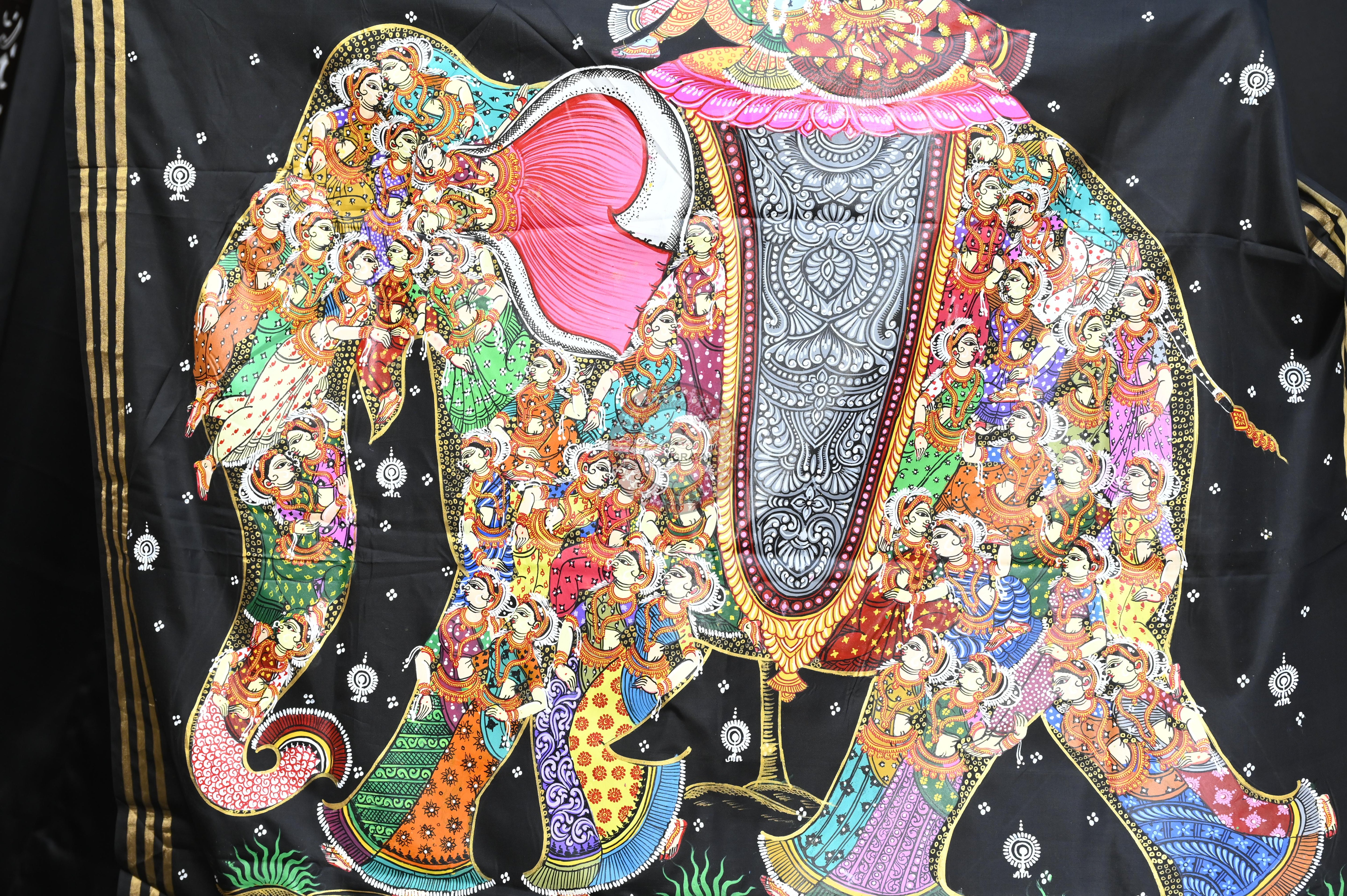 Black 7 Kandarpa Hasti Pattachitra Kanjeeveram Silk Saree