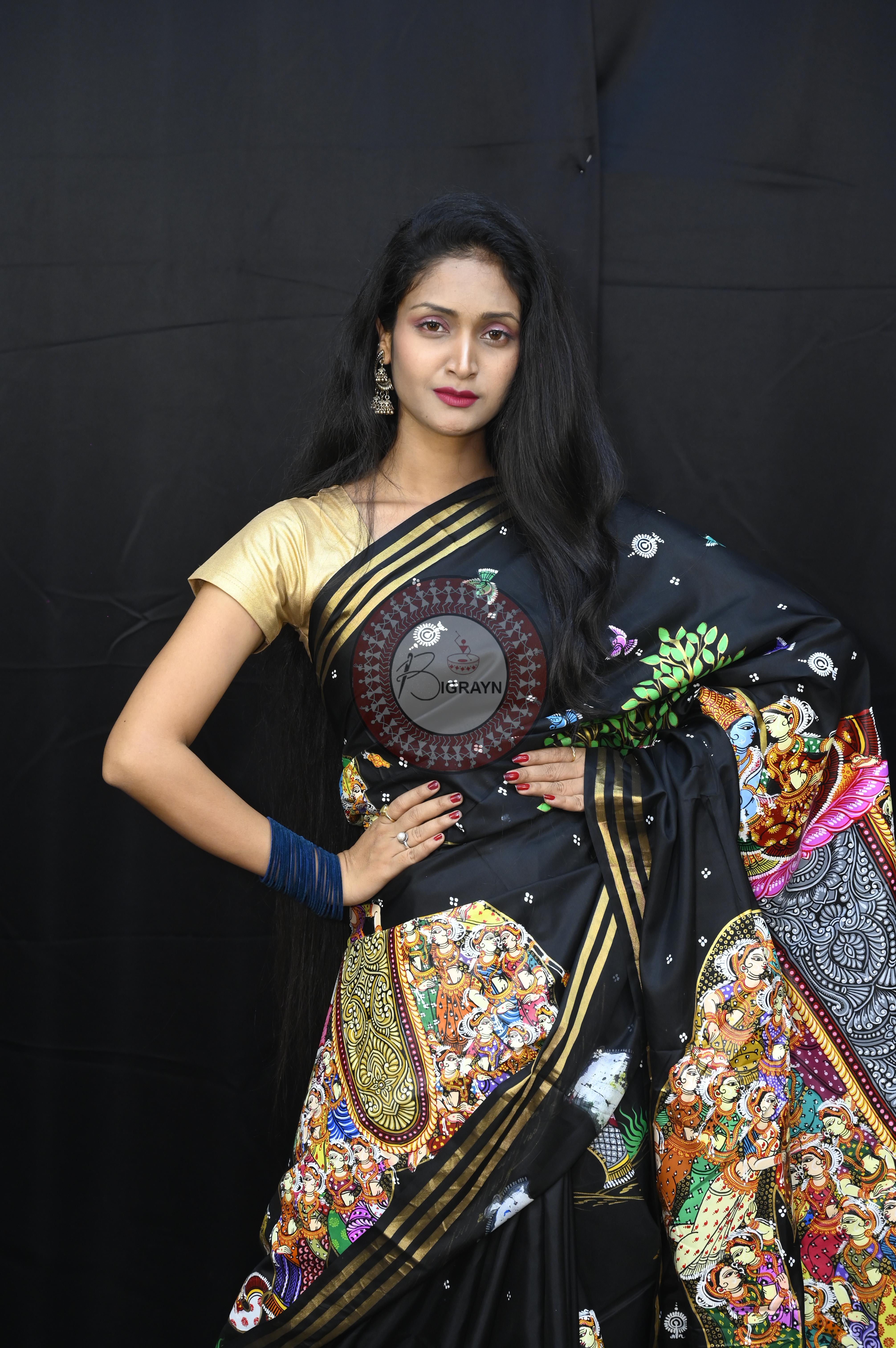 Black 7 Kandarpa Hasti Pattachitra Kanjeeveram Silk Saree