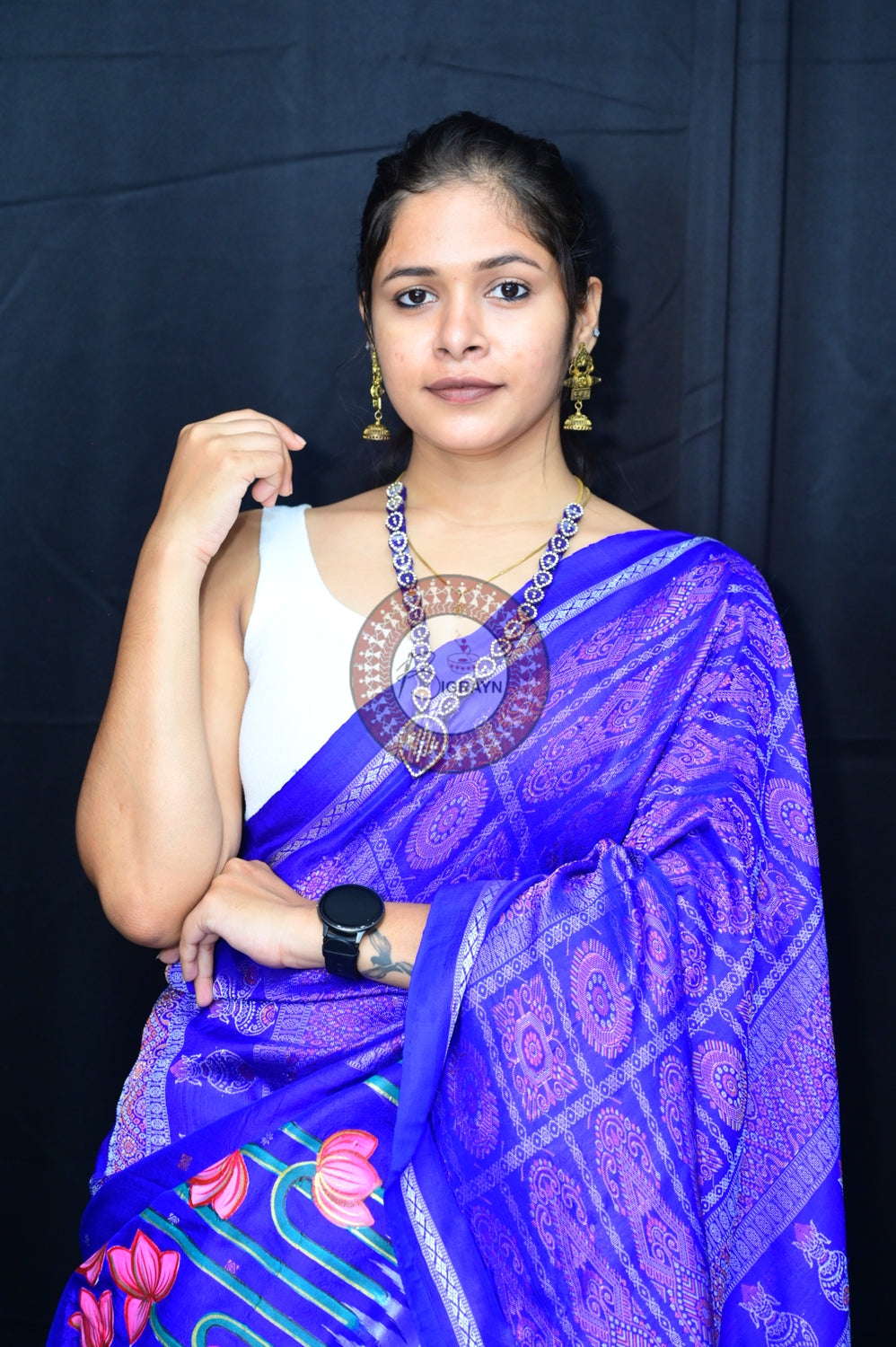 Blue Krishna Pichwai Art Sambalpuri Silk Saree