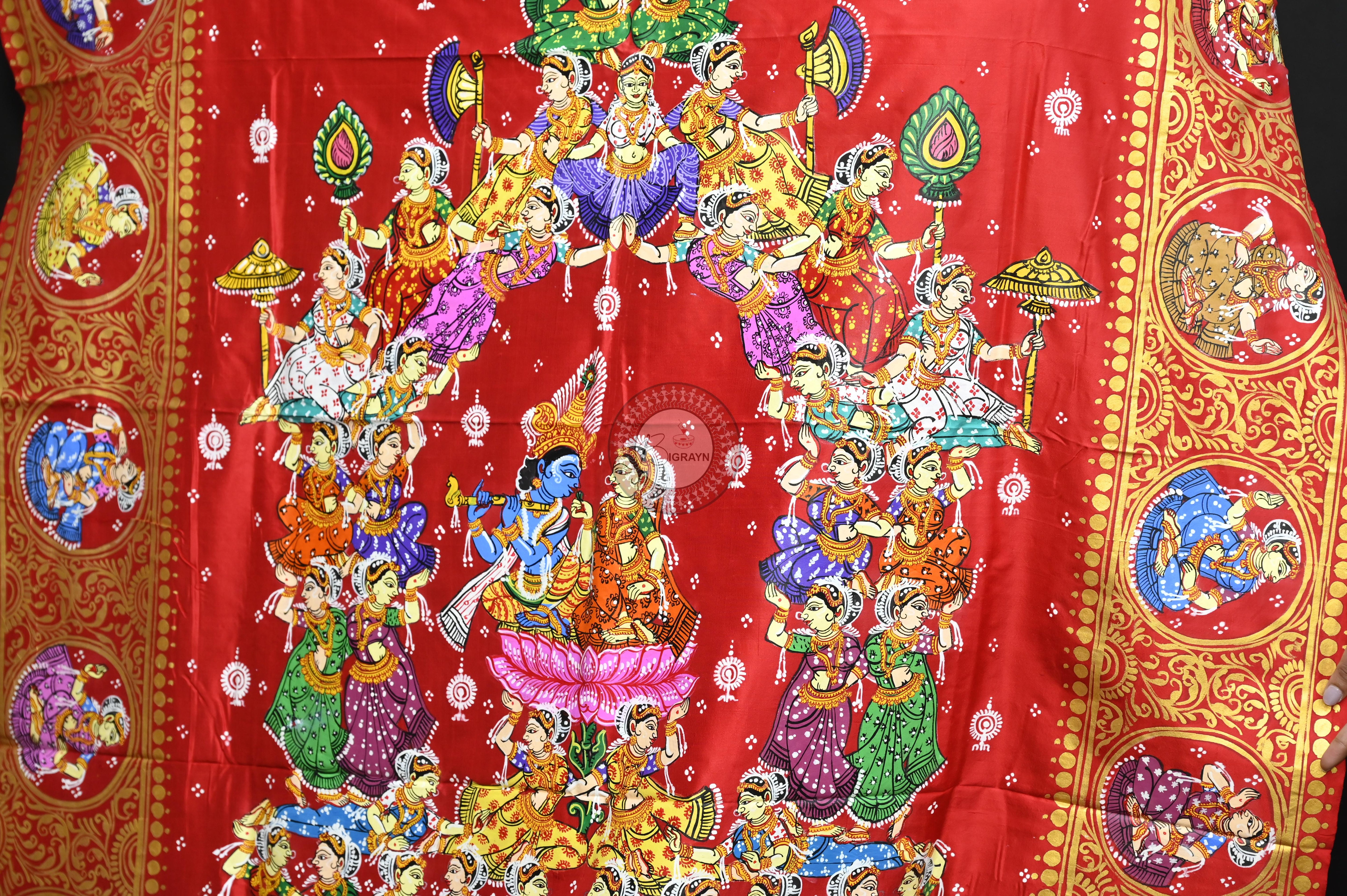 Red Kandarp Ratha Theme Pattachitra Sambalpuri Silk Saree
