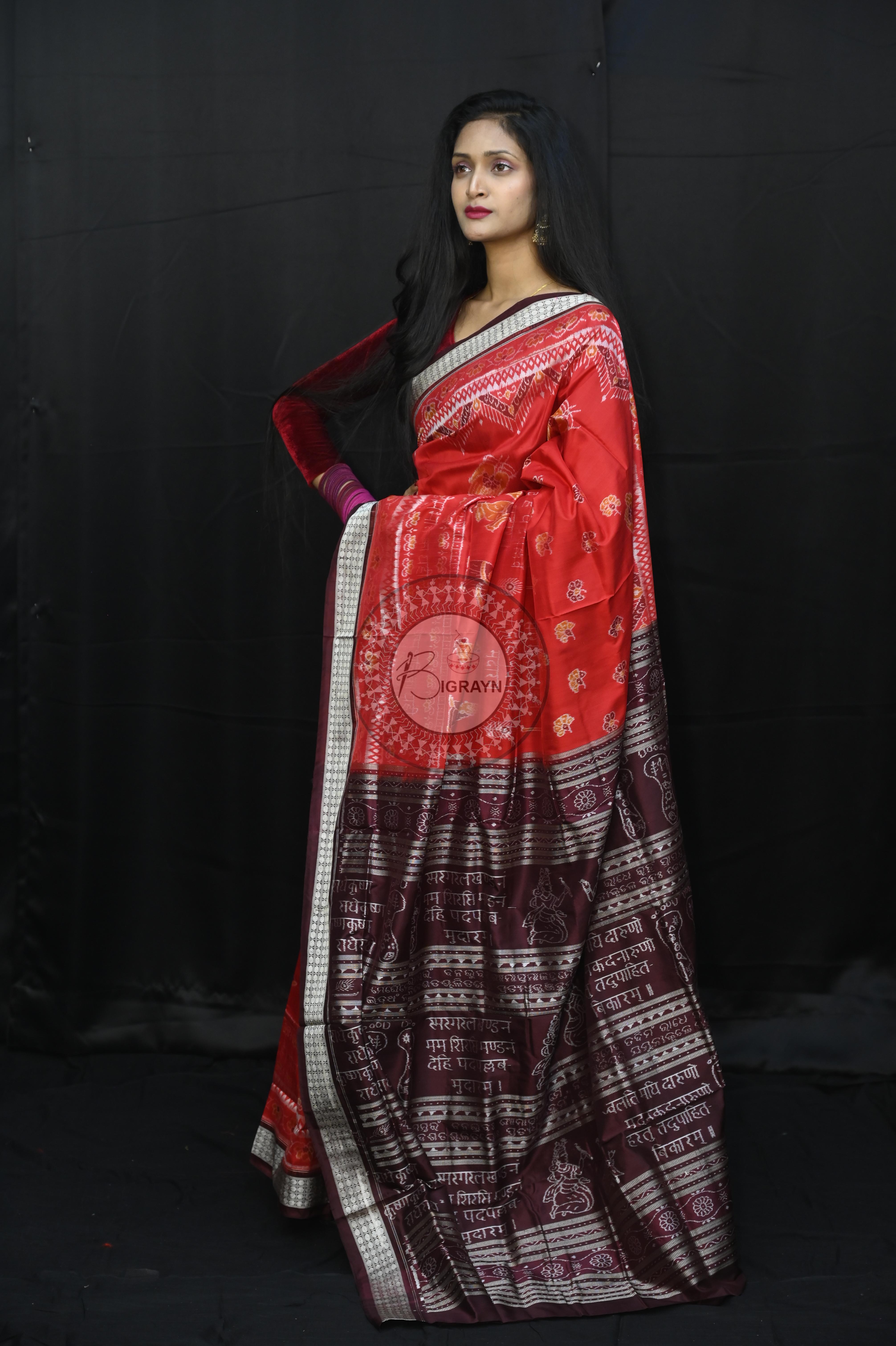 Red Maroon Exclusive Geeta Govinda Sambalpuri Silk Saree