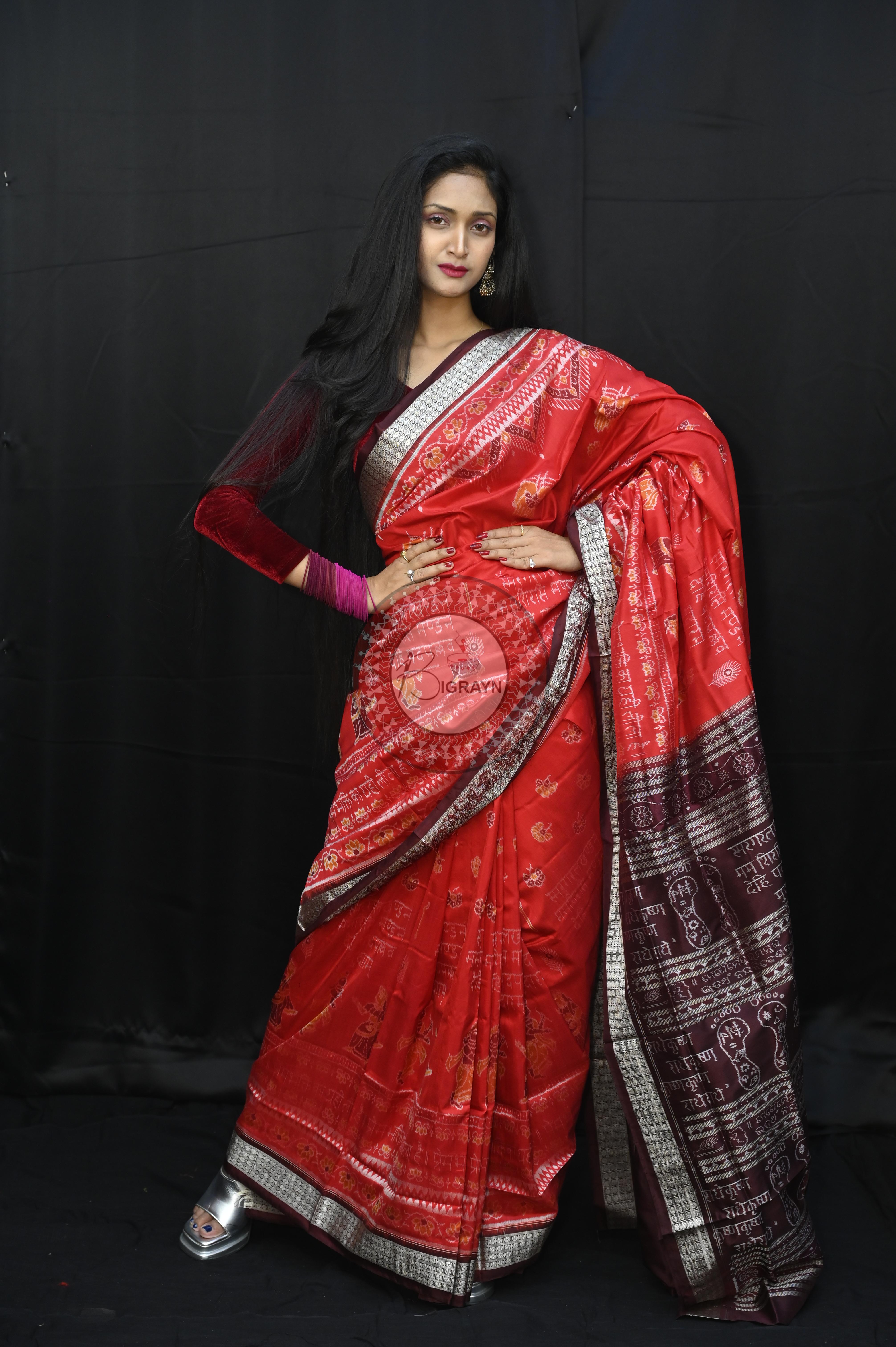Red Maroon Exclusive Geeta Govinda Sambalpuri Silk Saree
