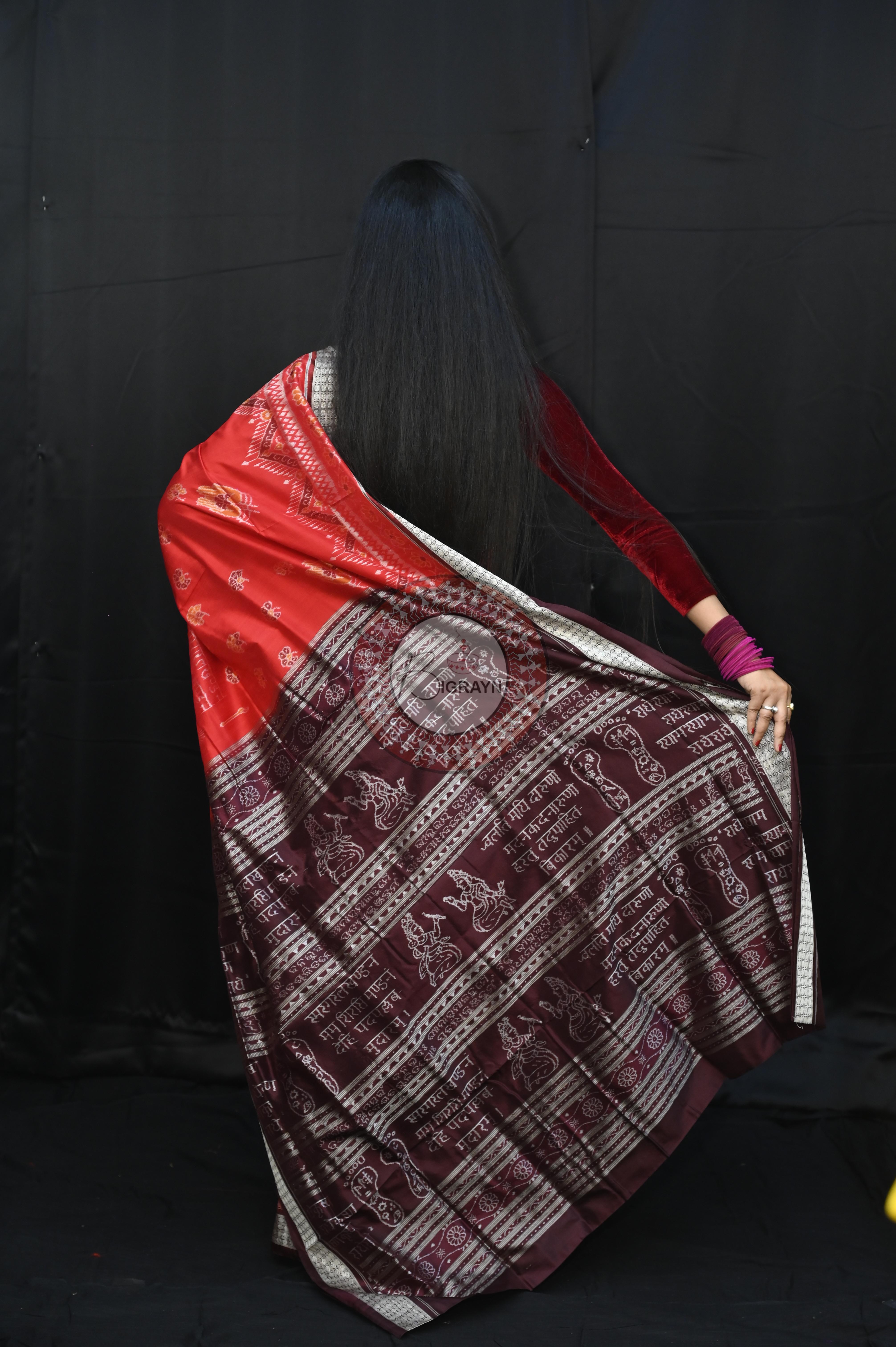 Red Maroon Exclusive Geeta Govinda Sambalpuri Silk Saree