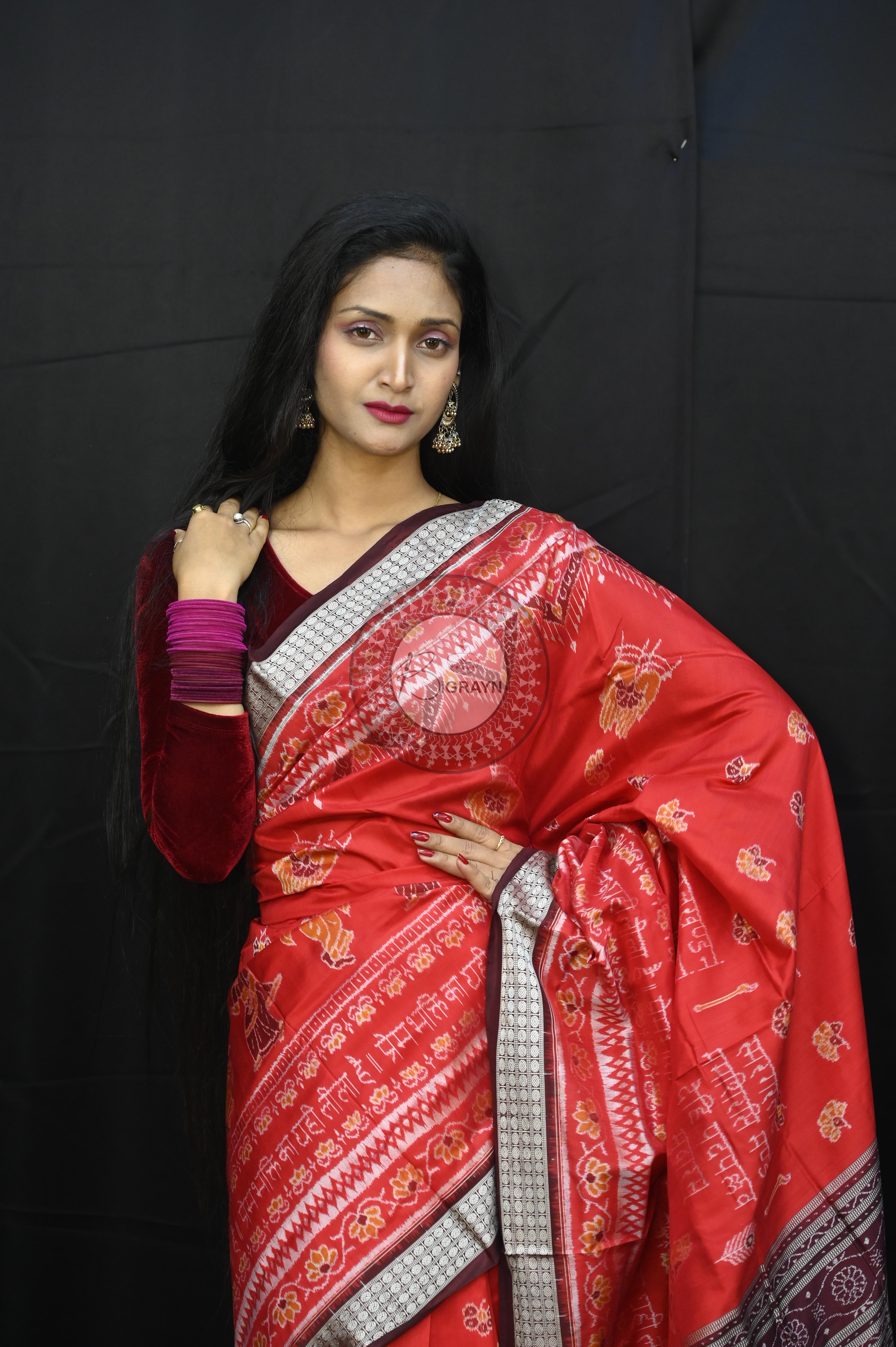 Red Maroon Exclusive Geeta Govinda Sambalpuri Silk Saree