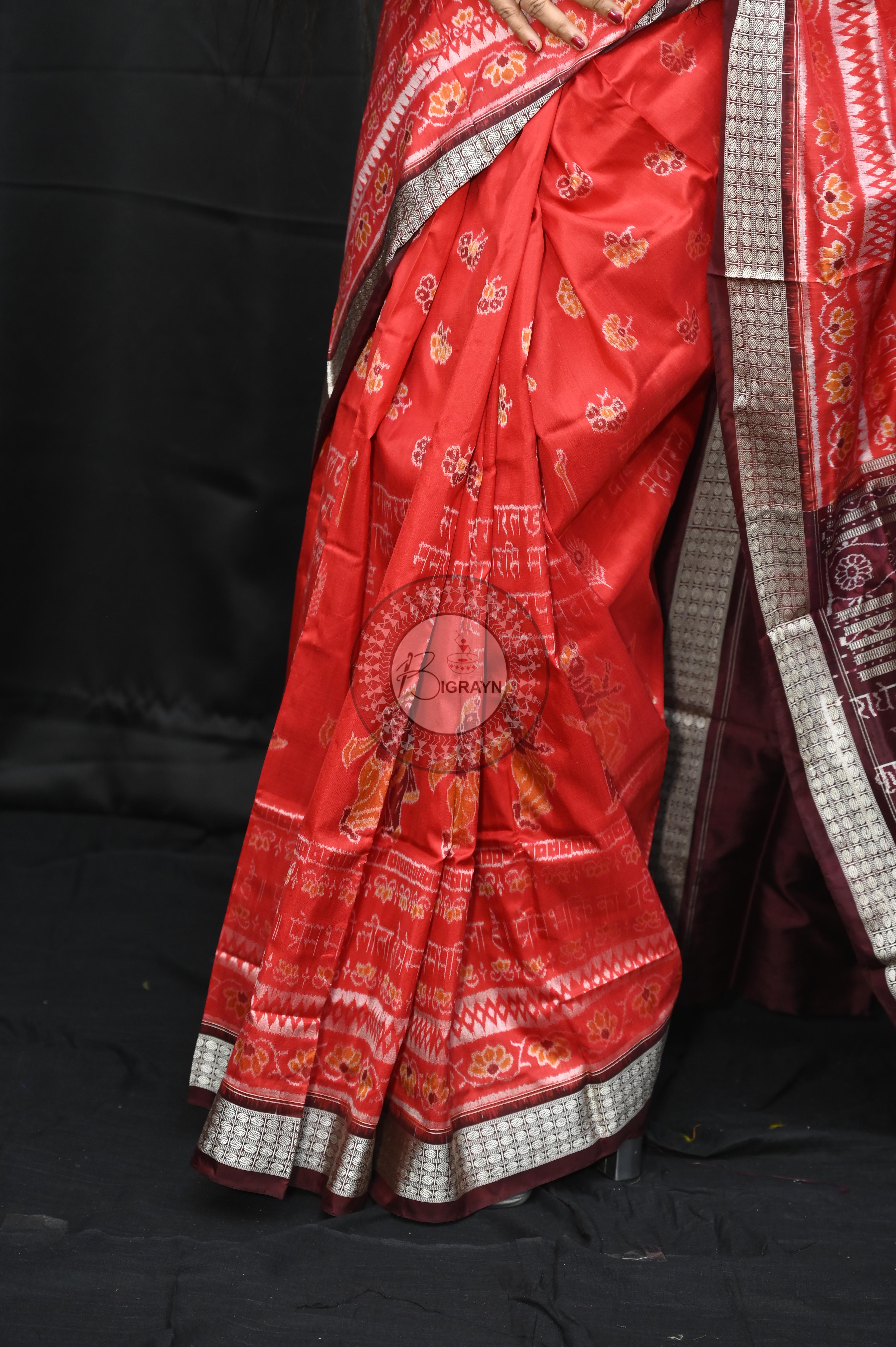 Red Maroon Exclusive Geeta Govinda Sambalpuri Silk Saree
