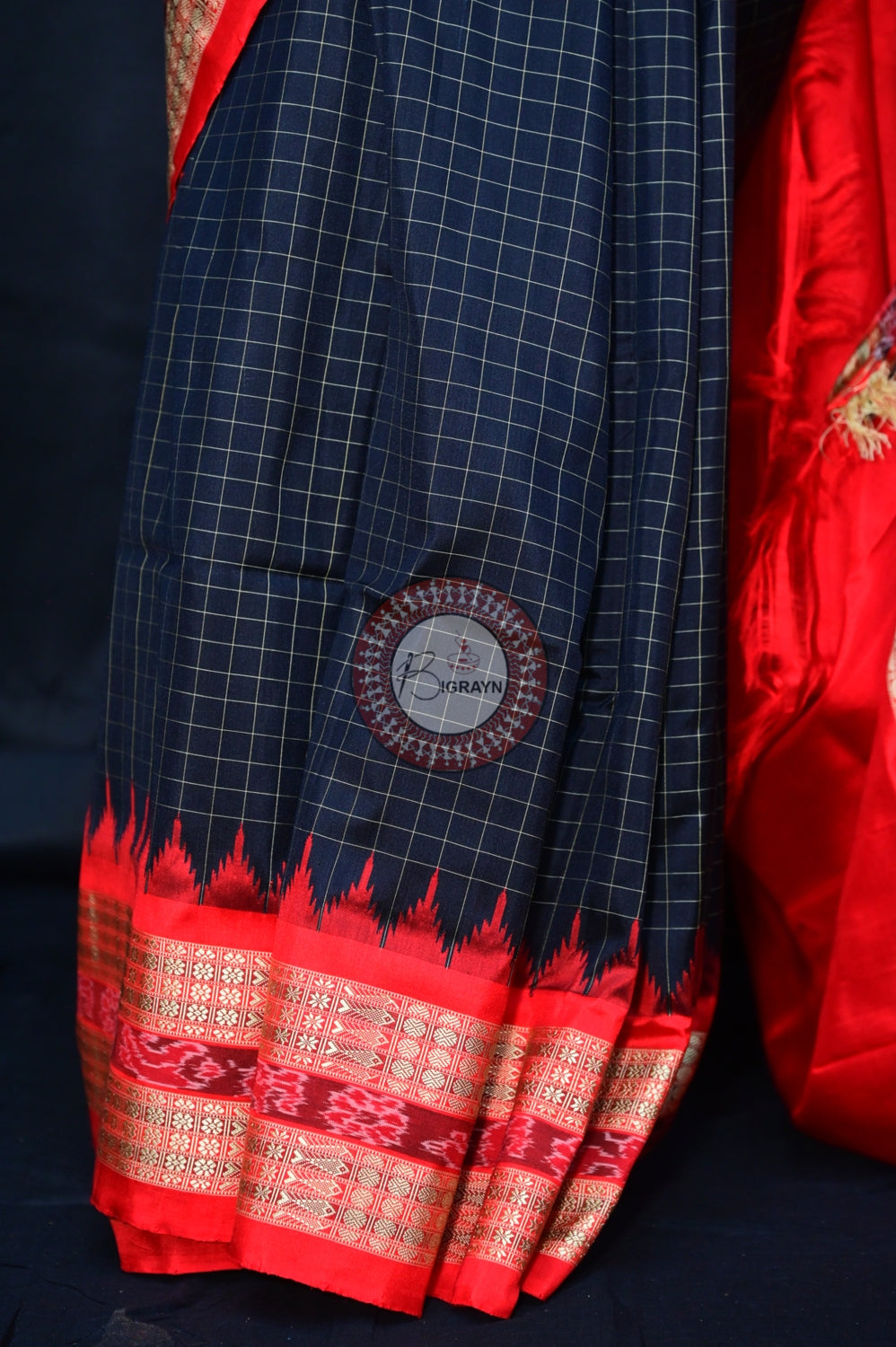 Black Red Sachipar Sambalpuri Silk Saree