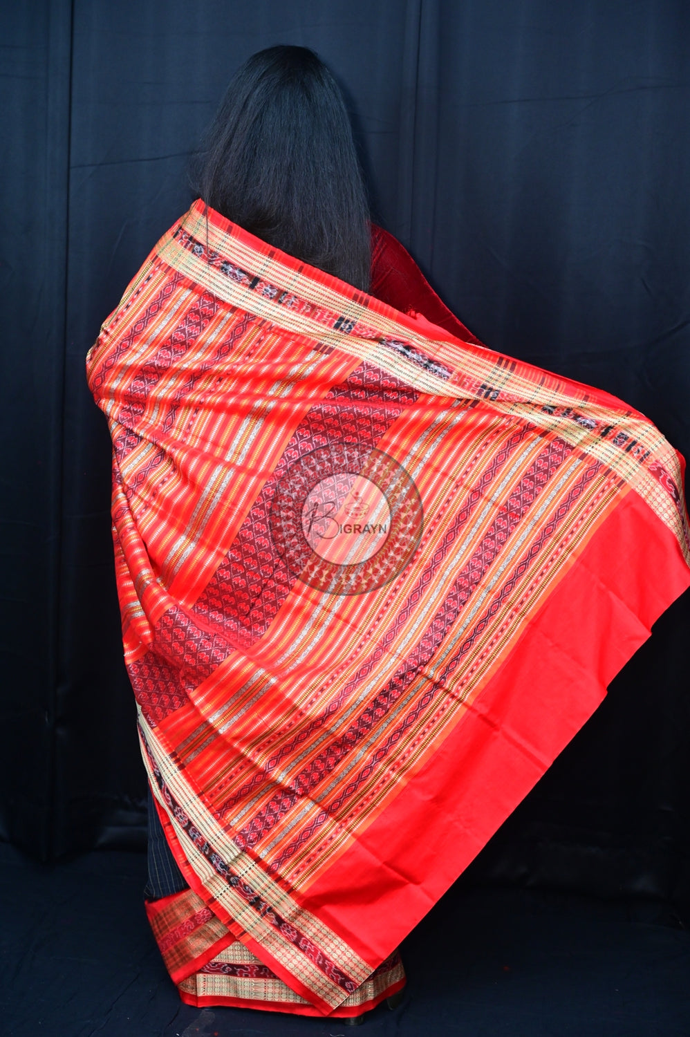 Black Red Sachipar Sambalpuri Silk Saree