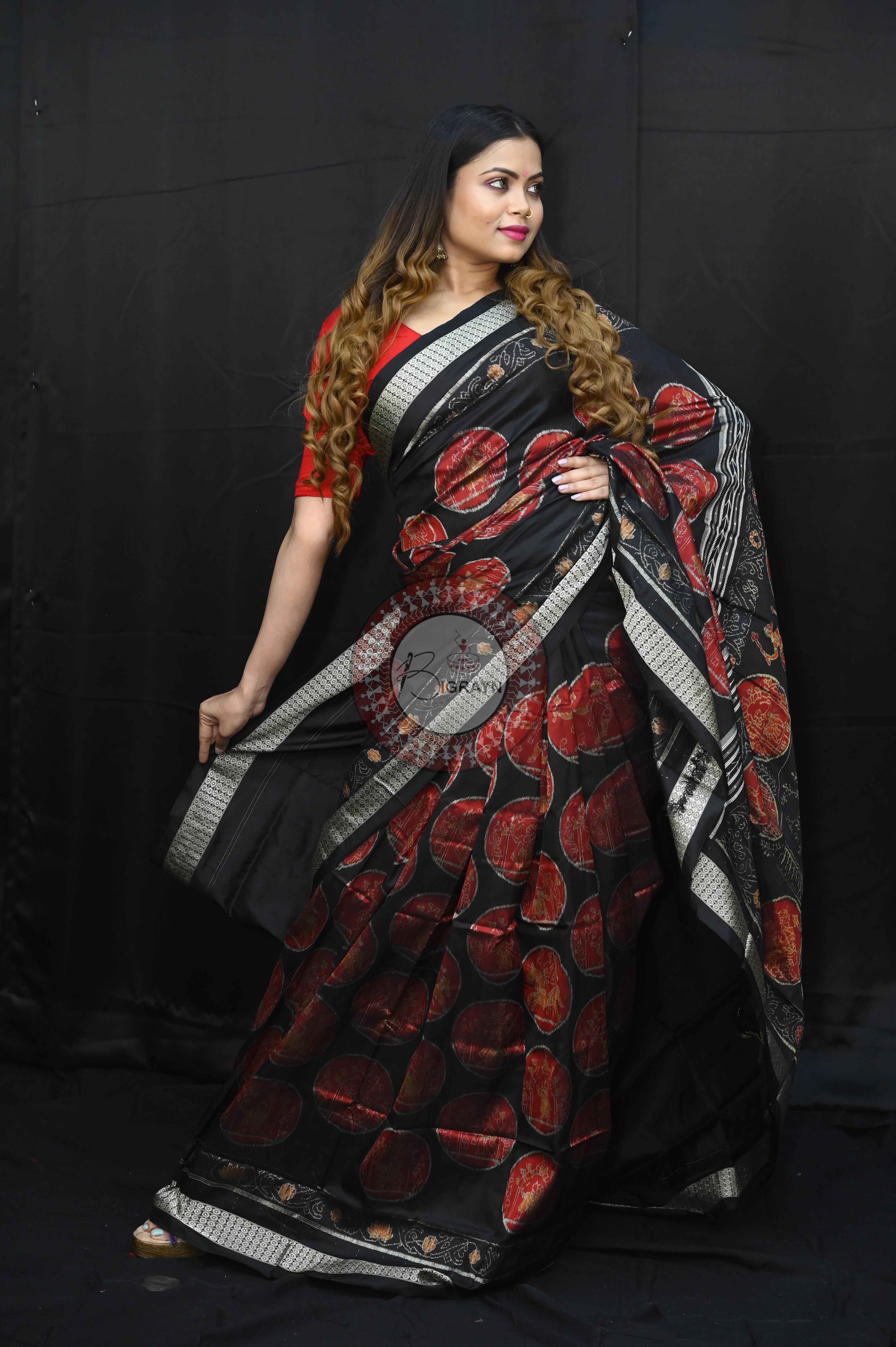 Black Red Ganjpa Exclusive Sambalpuri Silk Saree