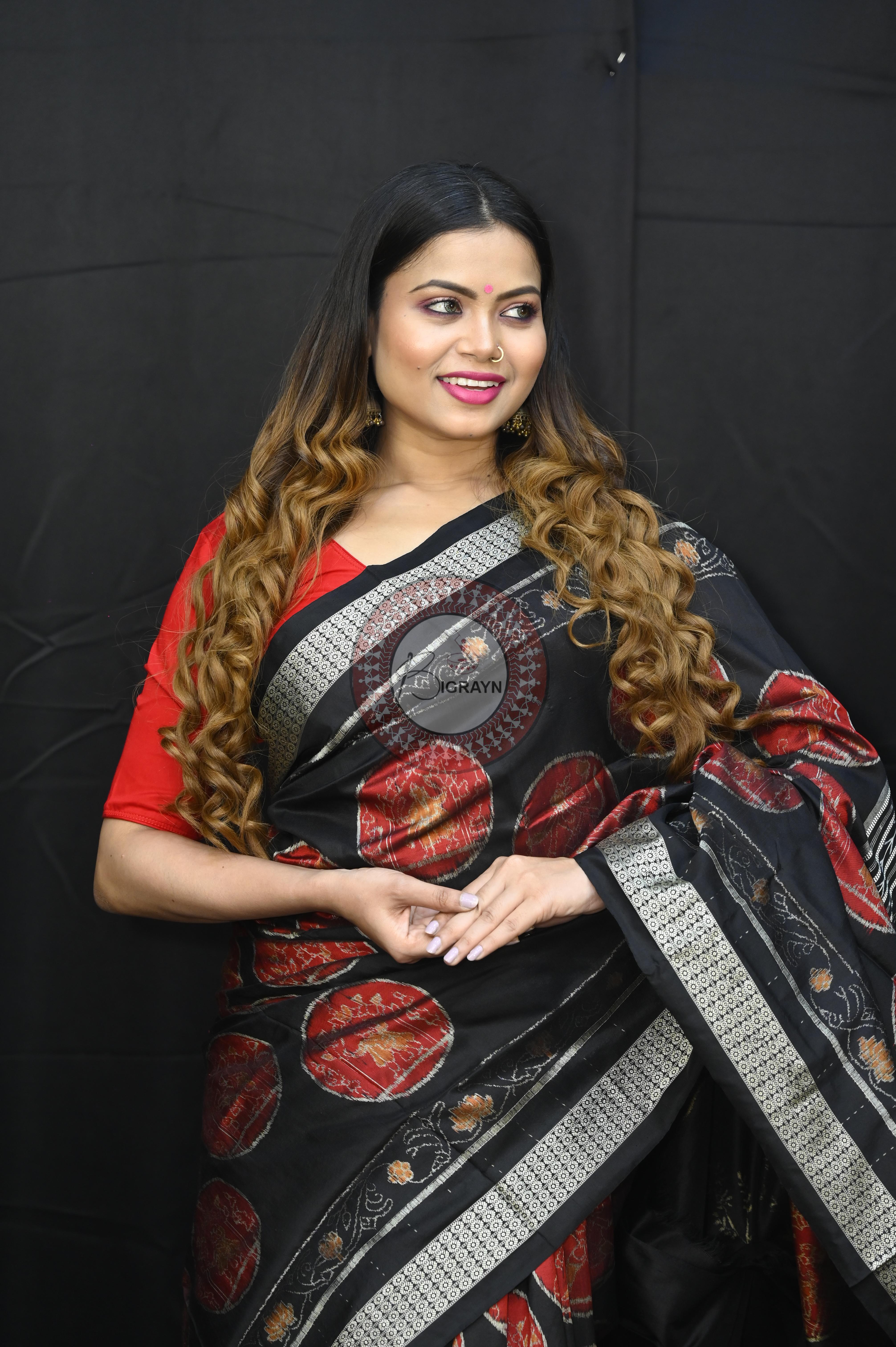 Black Red Ganjpa Exclusive Sambalpuri Silk Saree