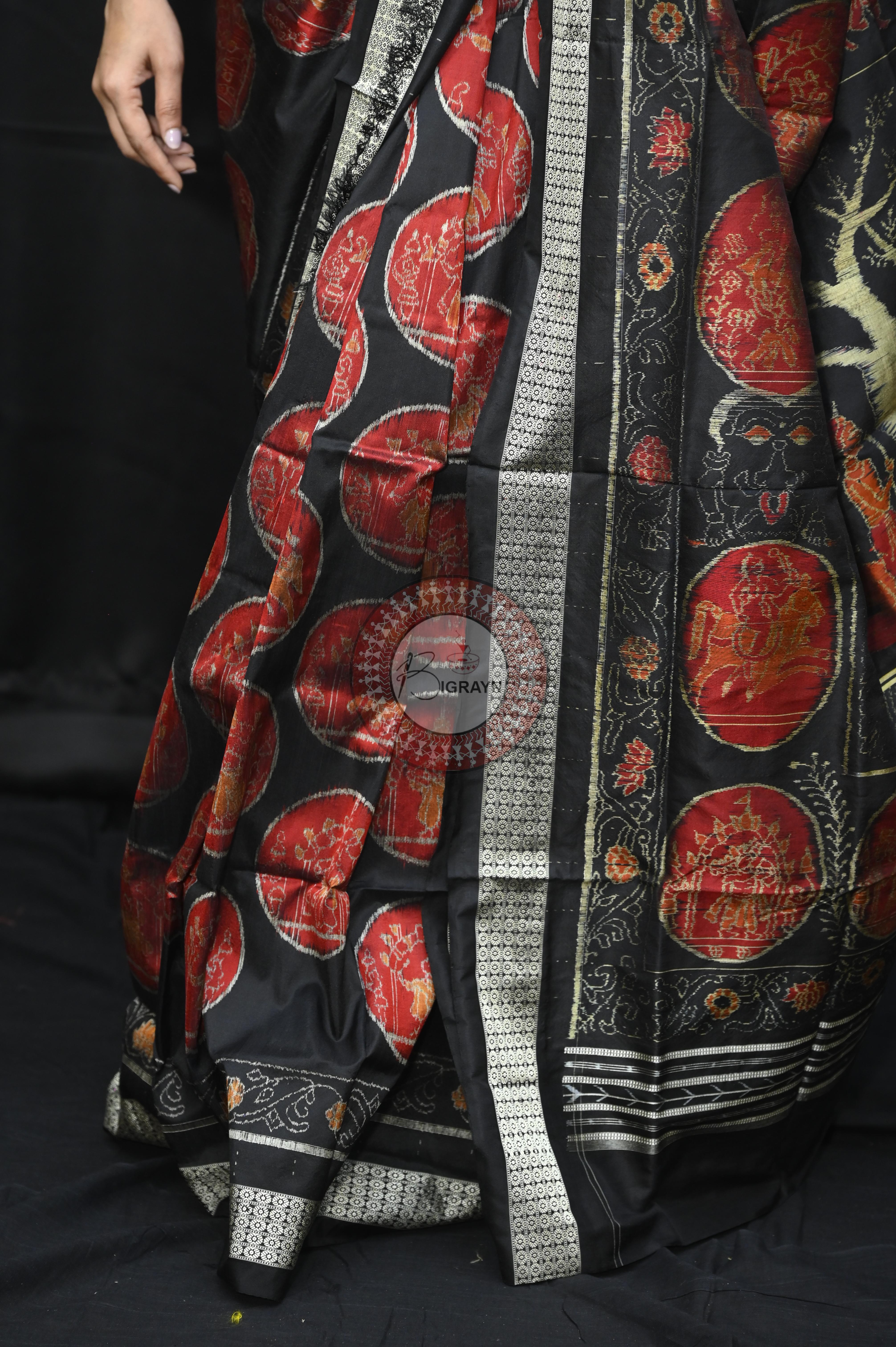Black Red Ganjpa Exclusive Sambalpuri Silk Saree
