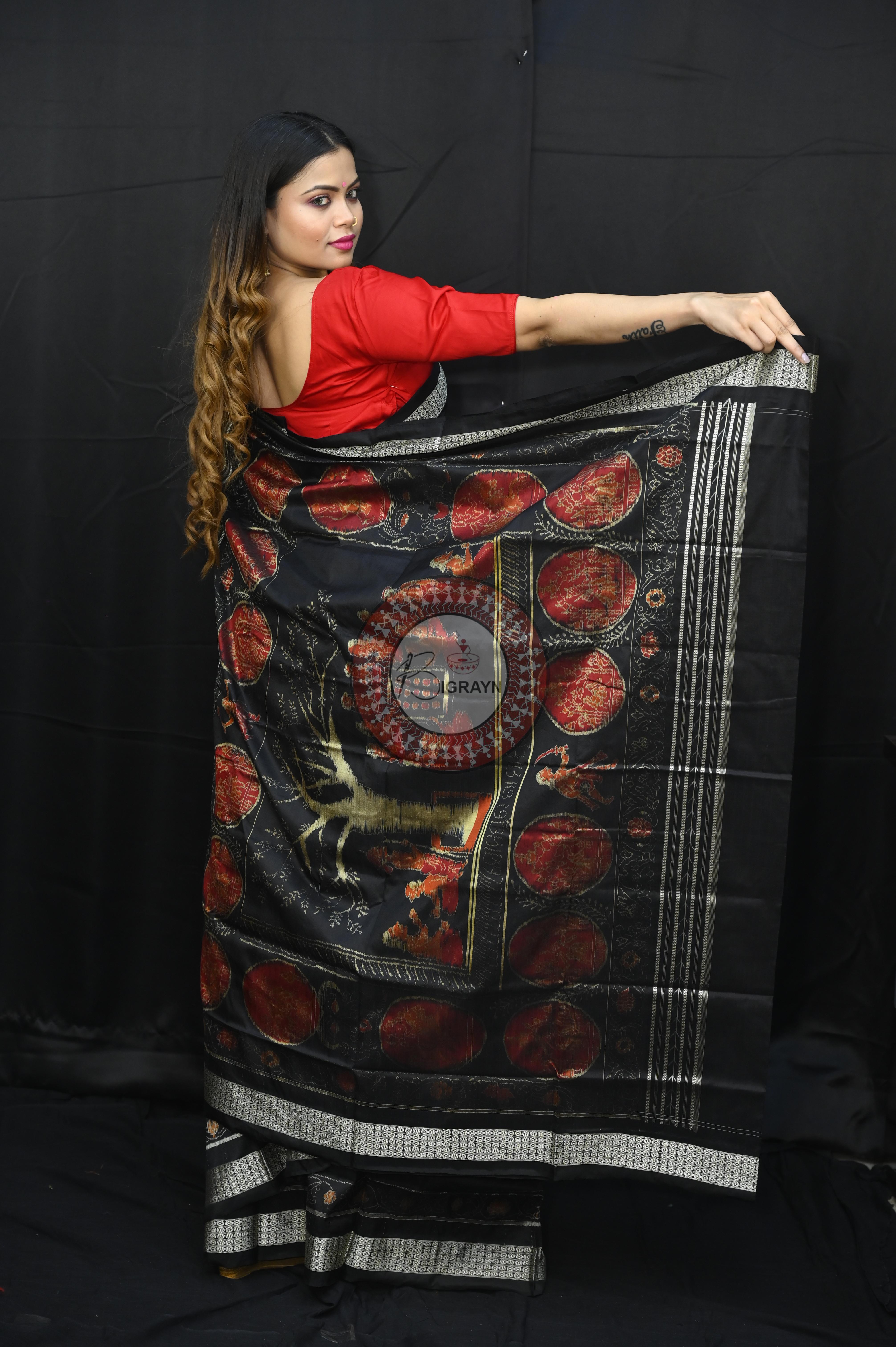 Black Red Ganjpa Exclusive Sambalpuri Silk Saree