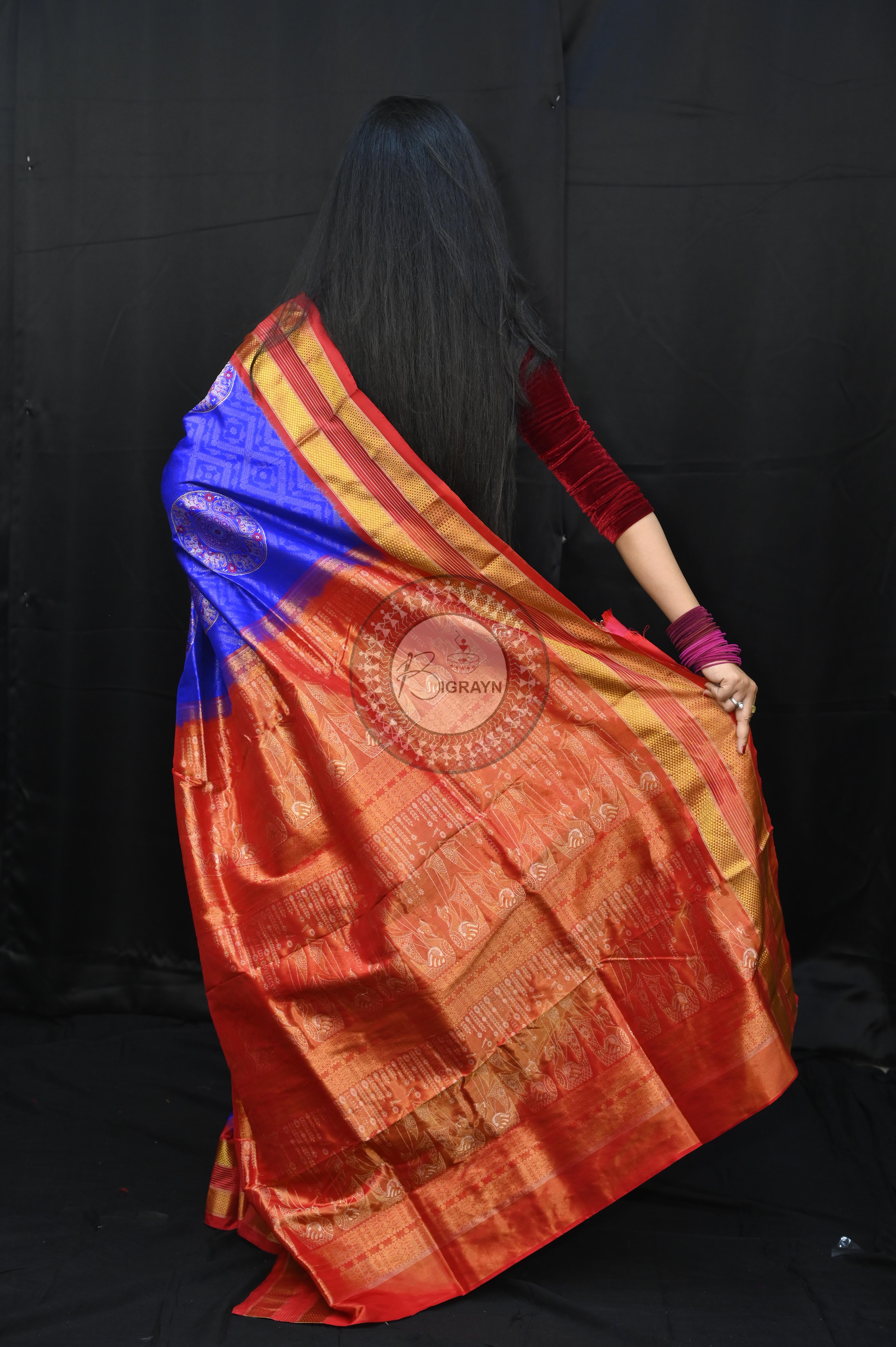 "Odisha Handloom Tissue Silk Saree with shimmering texture, elegant zari border, and lightweight drape, handcrafted by artisans"