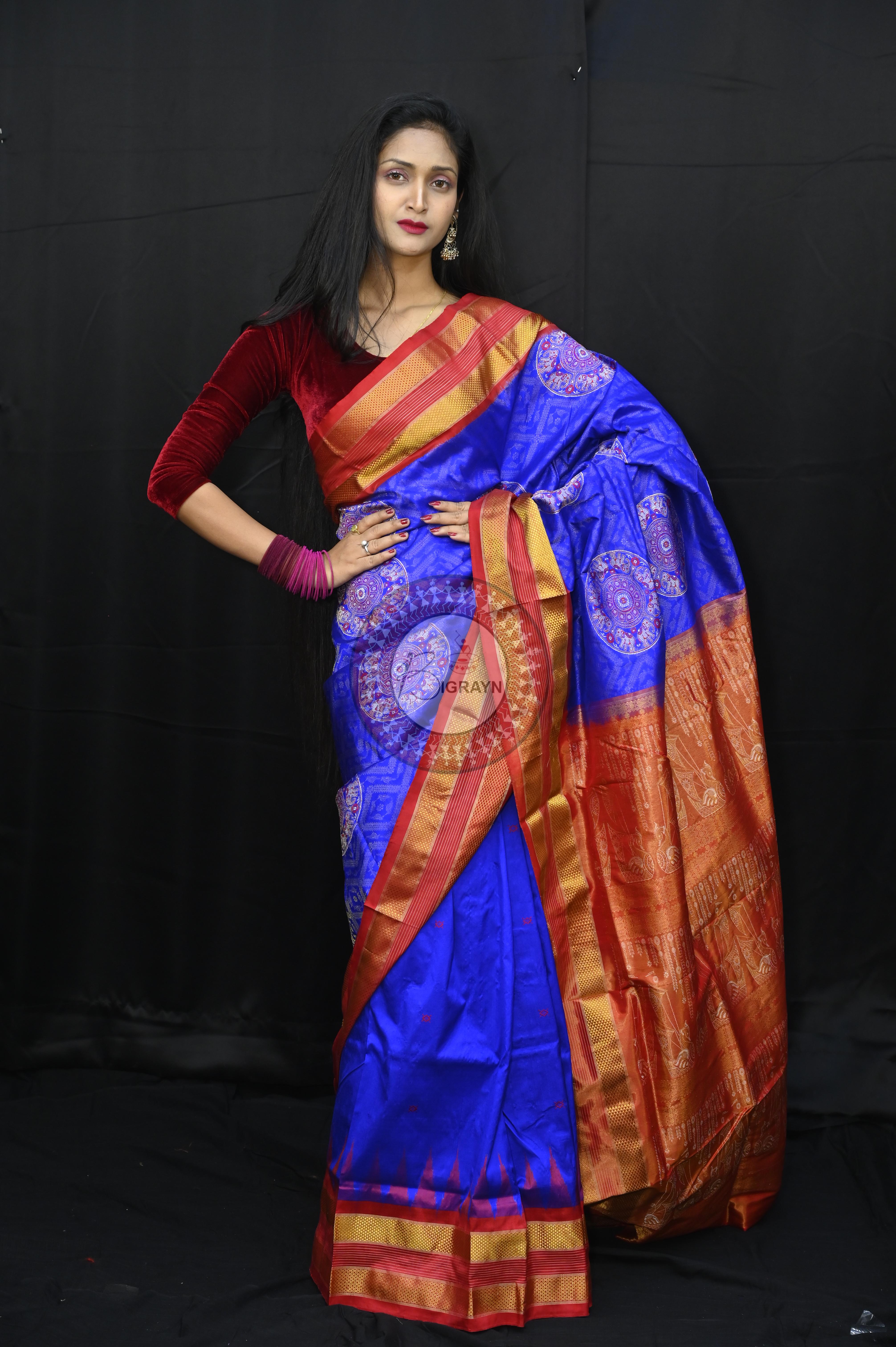 "Odisha Handloom Tissue Silk Saree with shimmering texture, elegant zari border, and lightweight drape, handcrafted by artisans"