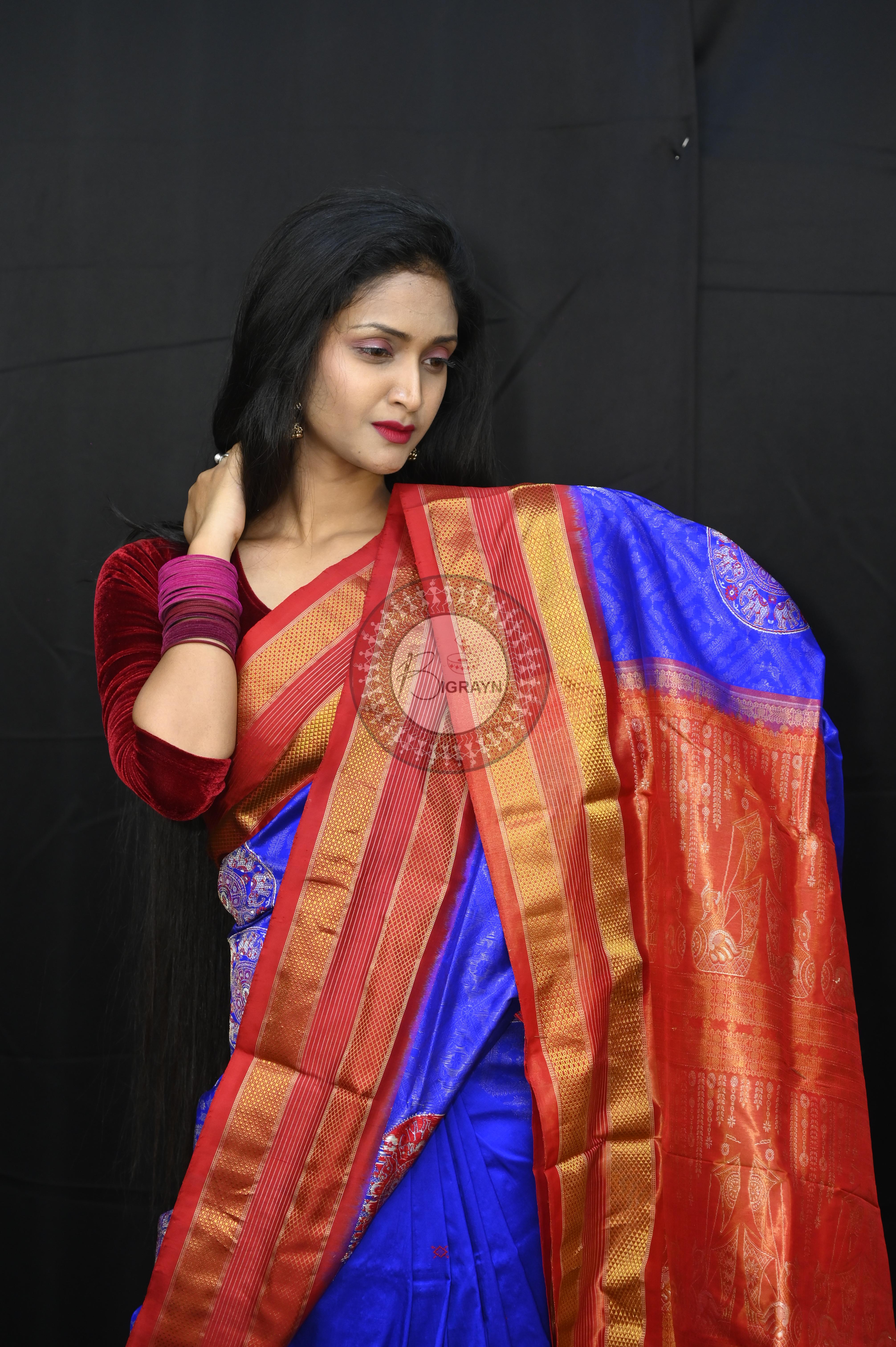 "Odisha Handloom Tissue Silk Saree with shimmering texture, elegant zari border, and lightweight drape, handcrafted by artisans"