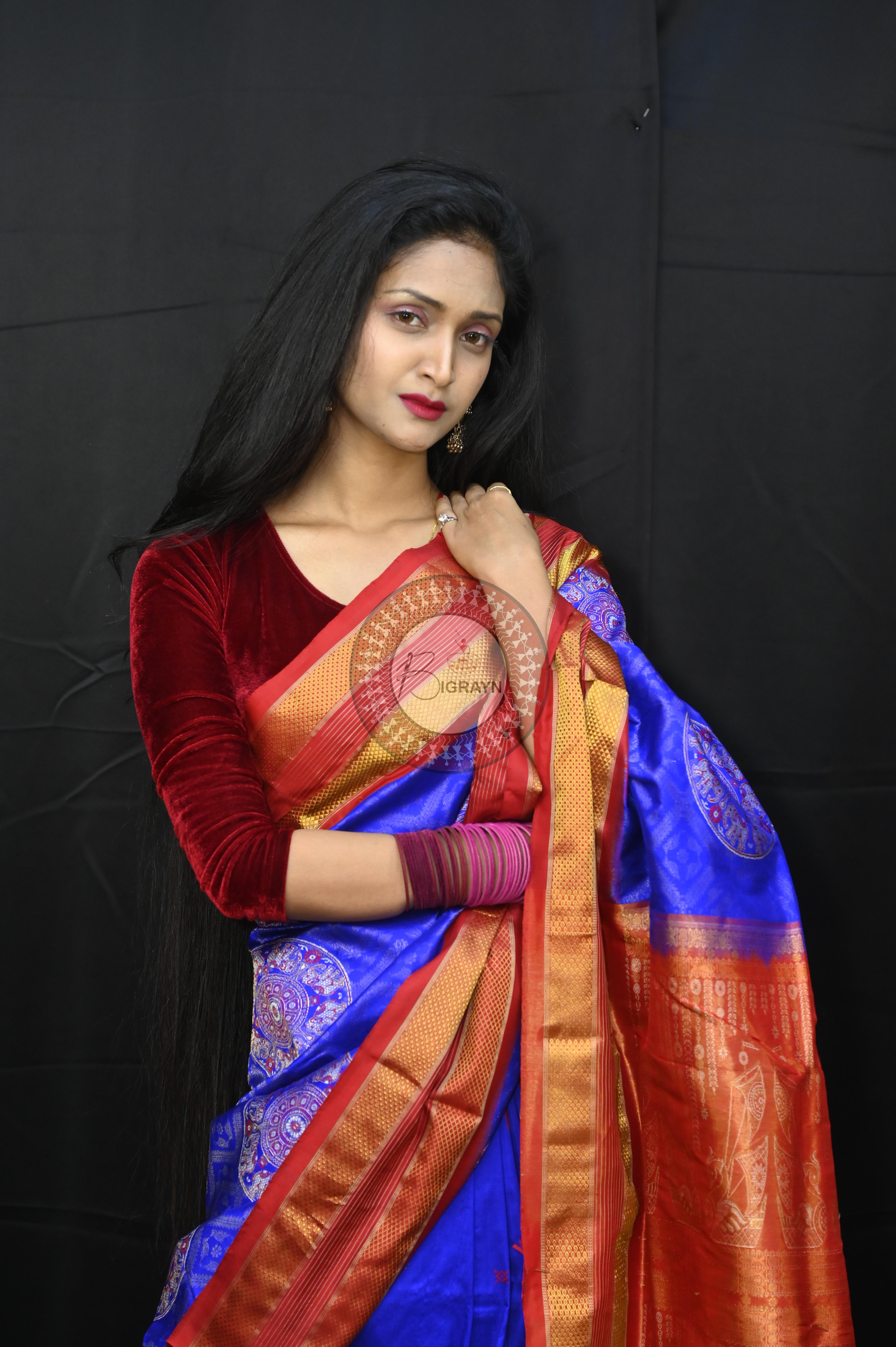 "Odisha Handloom Tissue Silk Saree with shimmering texture, elegant zari border, and lightweight drape, handcrafted by artisans"