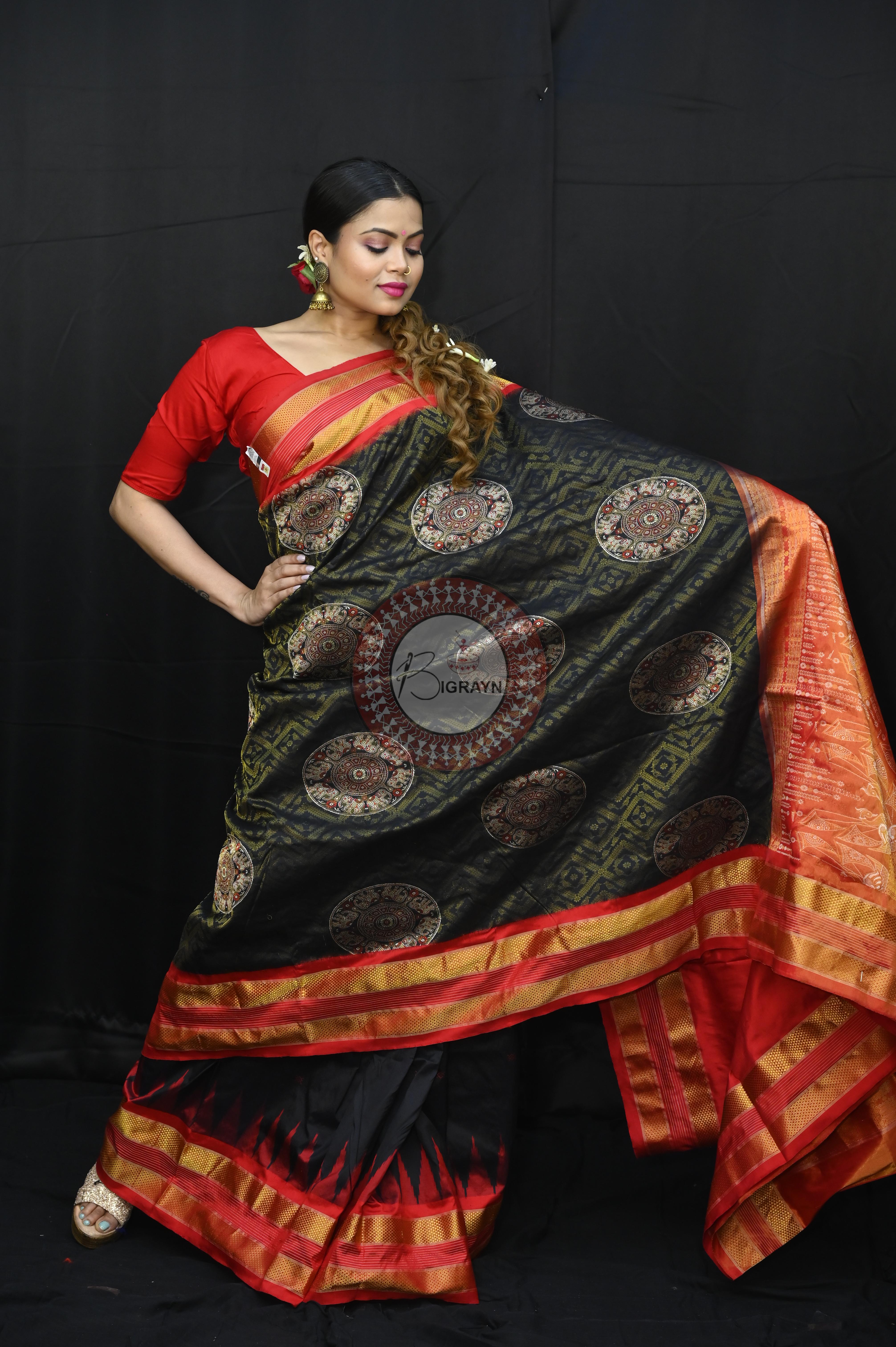 "Odisha Handloom Tissue Silk Saree with shimmering texture, elegant zari border, and lightweight drape, handcrafted by artisans"