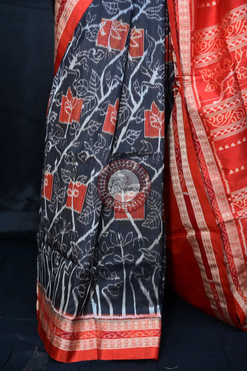 Black Brown Seedling Natural Dye Silk Saree