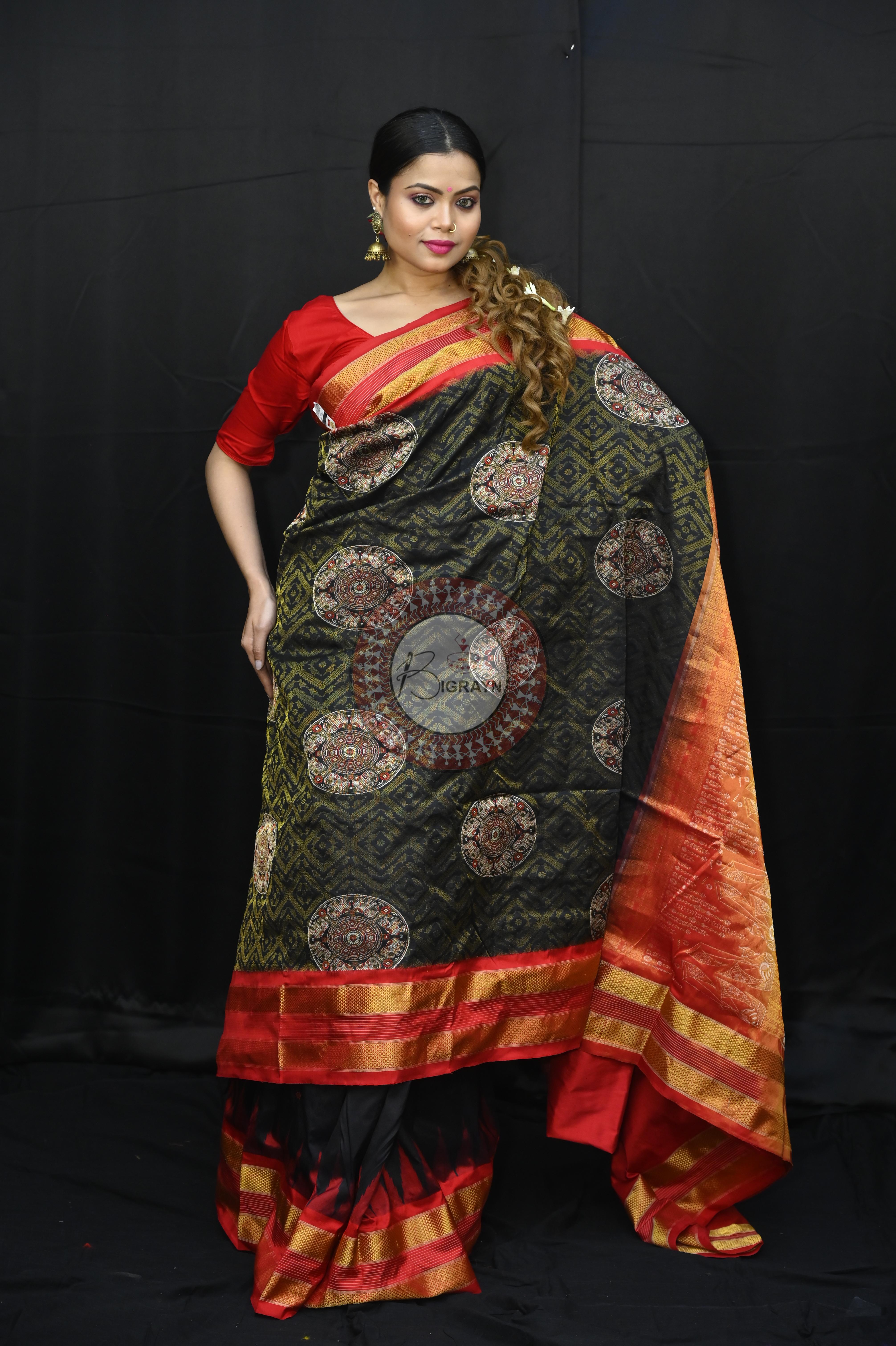 "Odisha Handloom Tissue Silk Saree with shimmering texture, elegant zari border, and lightweight drape, handcrafted by artisans"