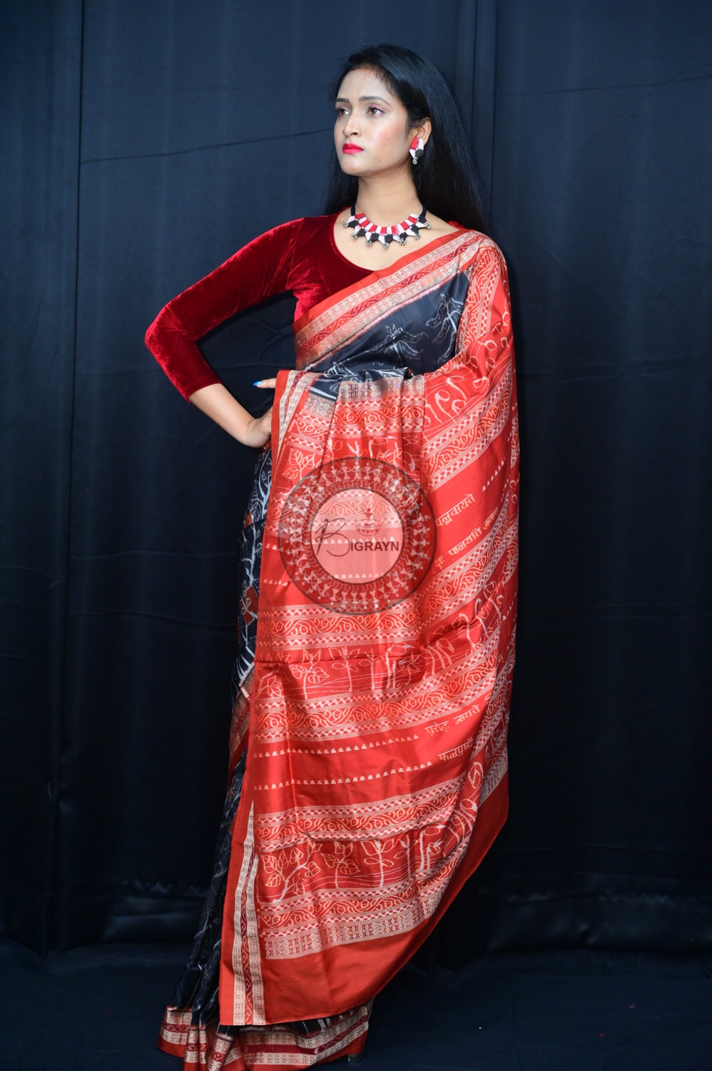 Black Brown Seedling Natural Dye Silk Saree