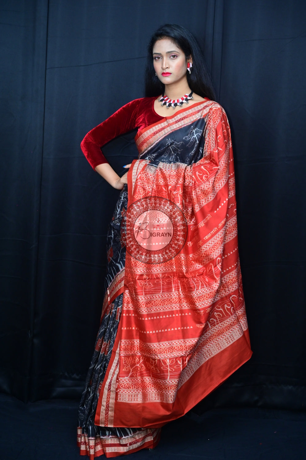 Black Brown Seedling Natural Dye Silk Saree
