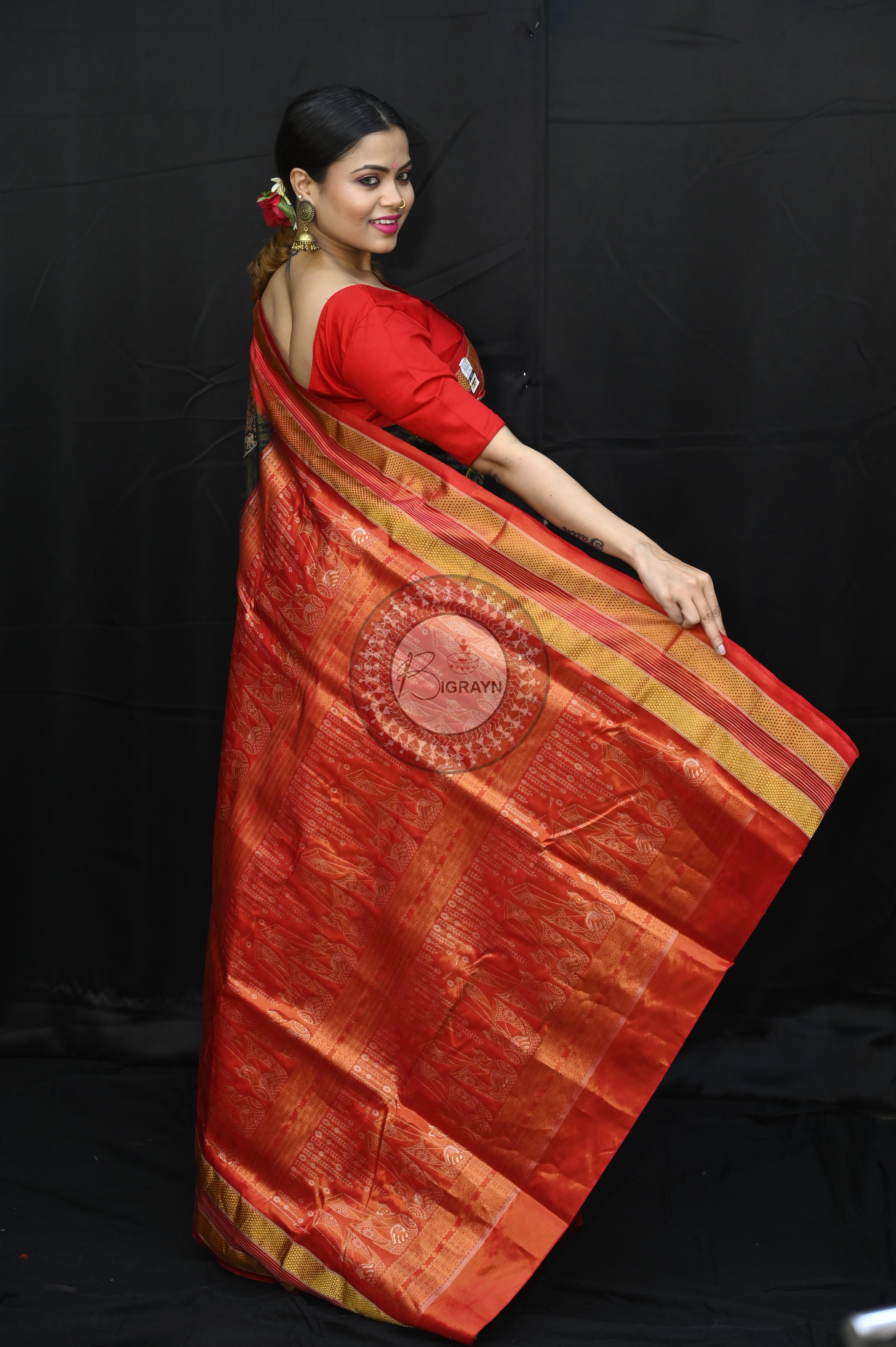 "Odisha Handloom Tissue Silk Saree with shimmering texture, elegant zari border, and lightweight drape, handcrafted by artisans"