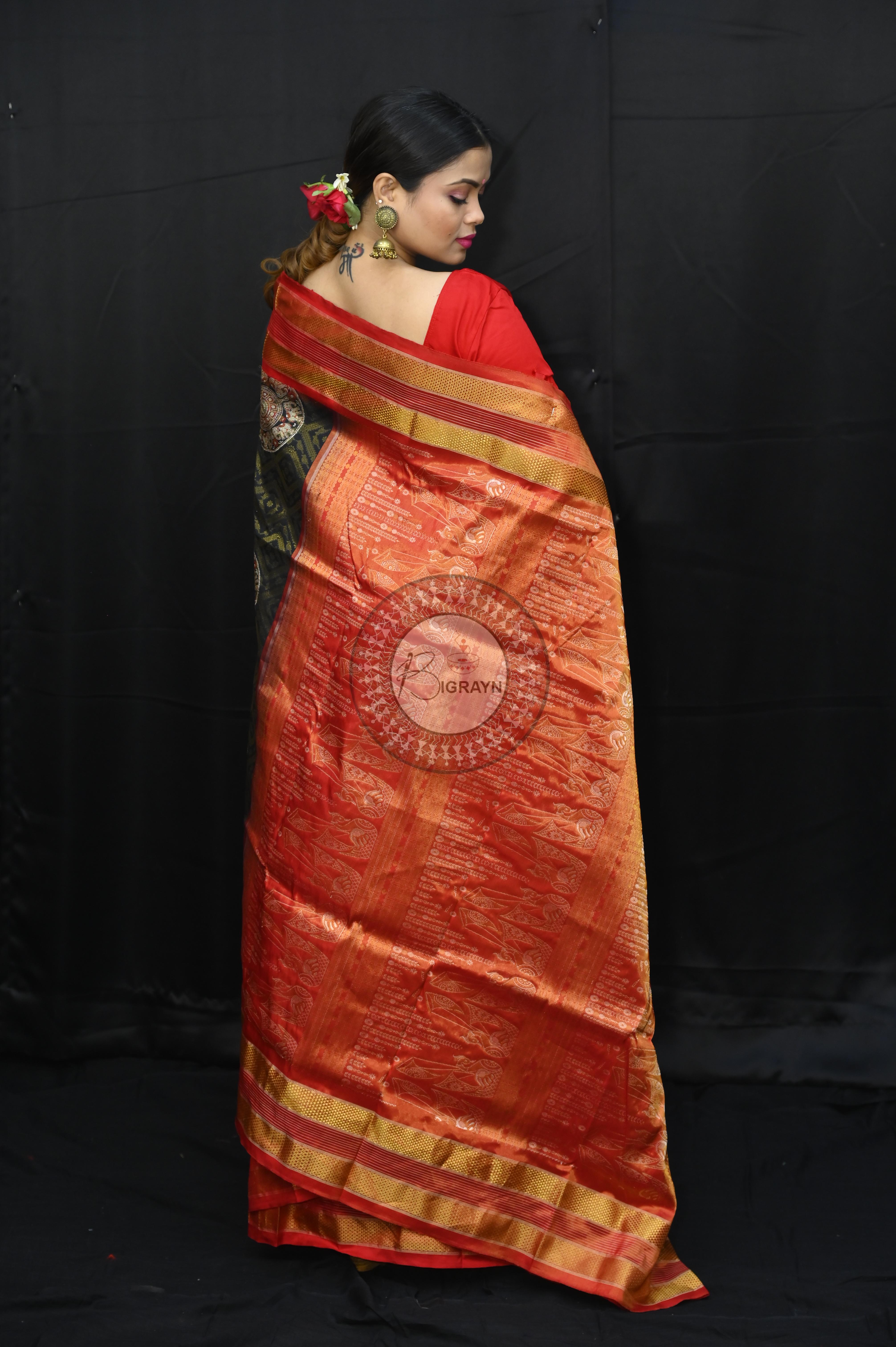 "Odisha Handloom Tissue Silk Saree with shimmering texture, elegant zari border, and lightweight drape, handcrafted by artisans"