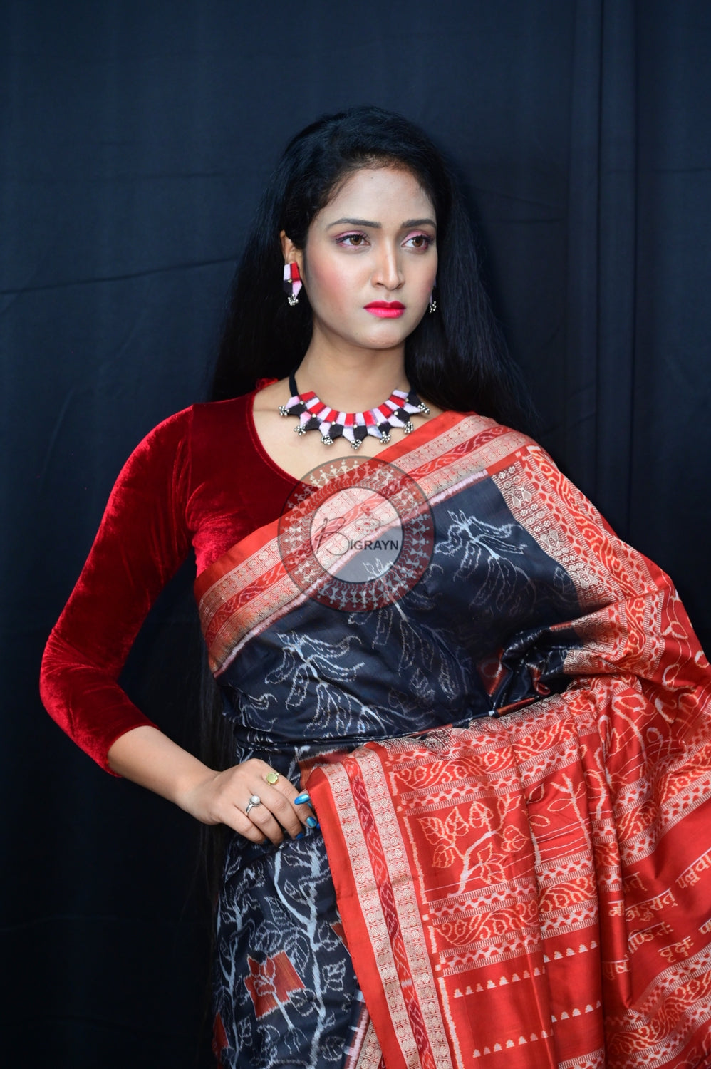 Black Brown Seedling Natural Dye Silk Saree