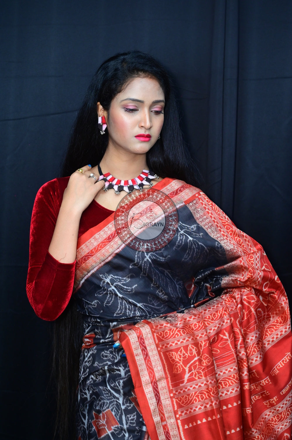 Black Brown Seedling Natural Dye Silk Saree