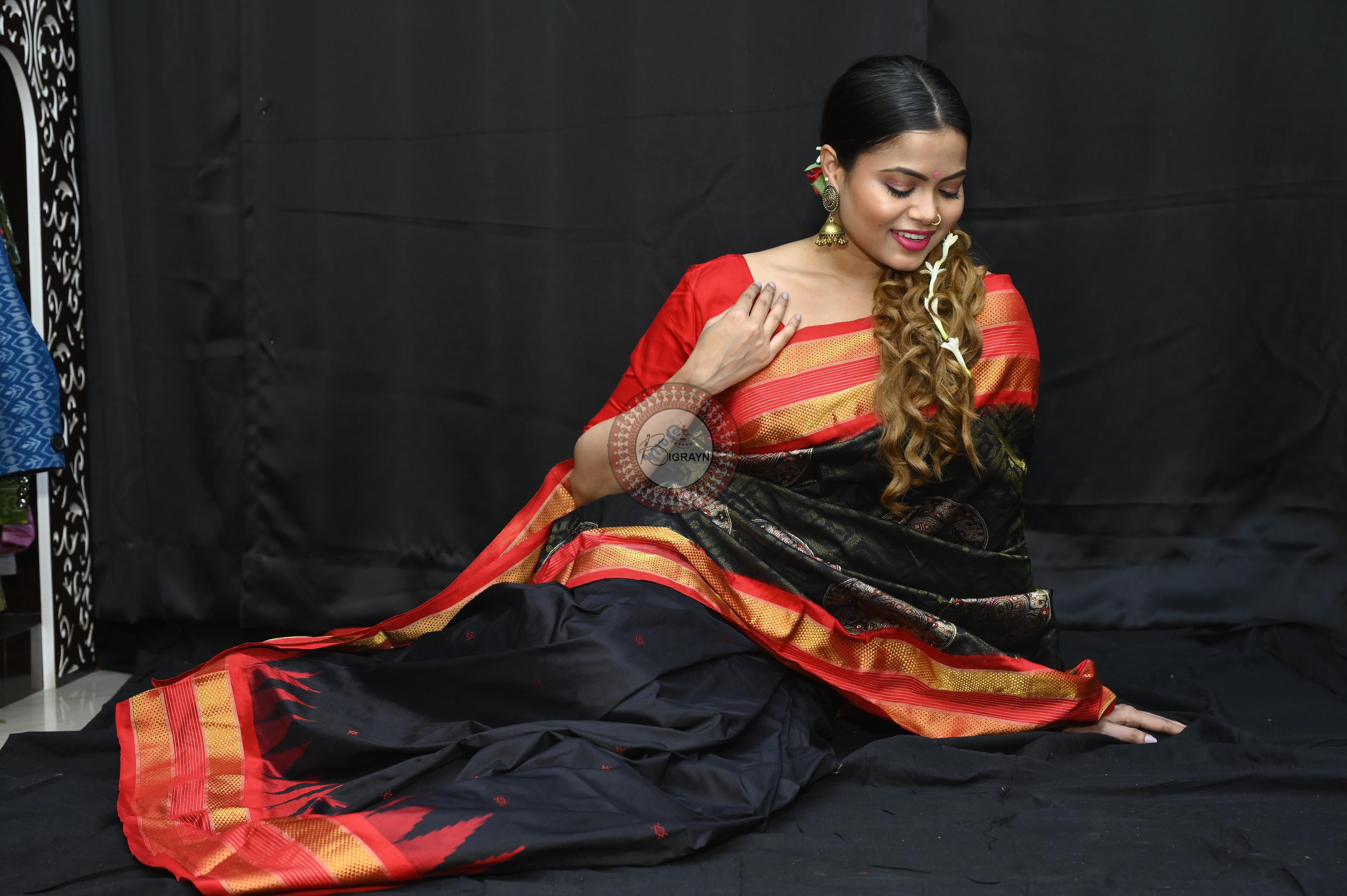 "Odisha Handloom Tissue Silk Saree with shimmering texture, elegant zari border, and lightweight drape, handcrafted by artisans"