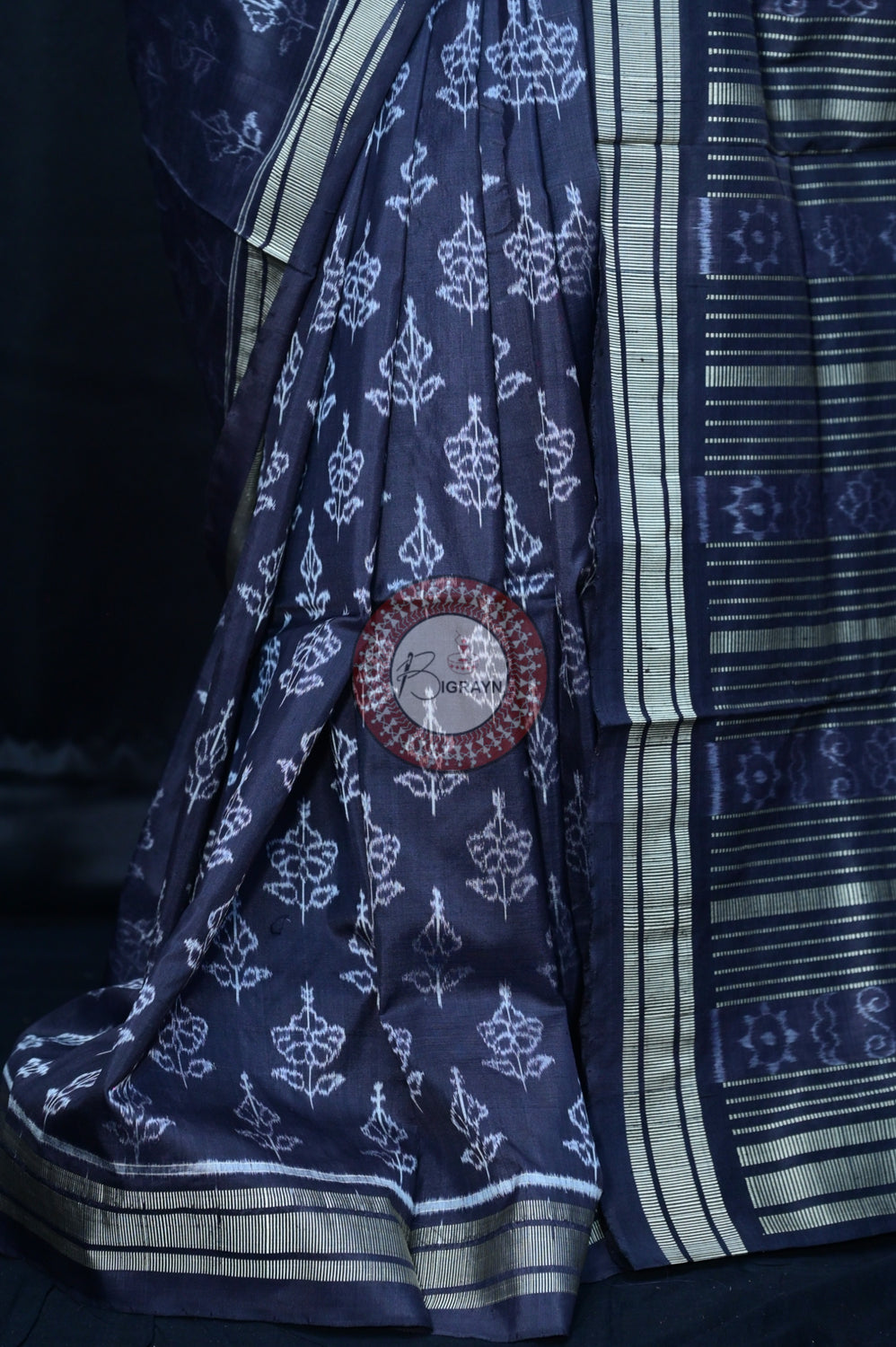 Black Hibiscus Natural Dye Silk Saree