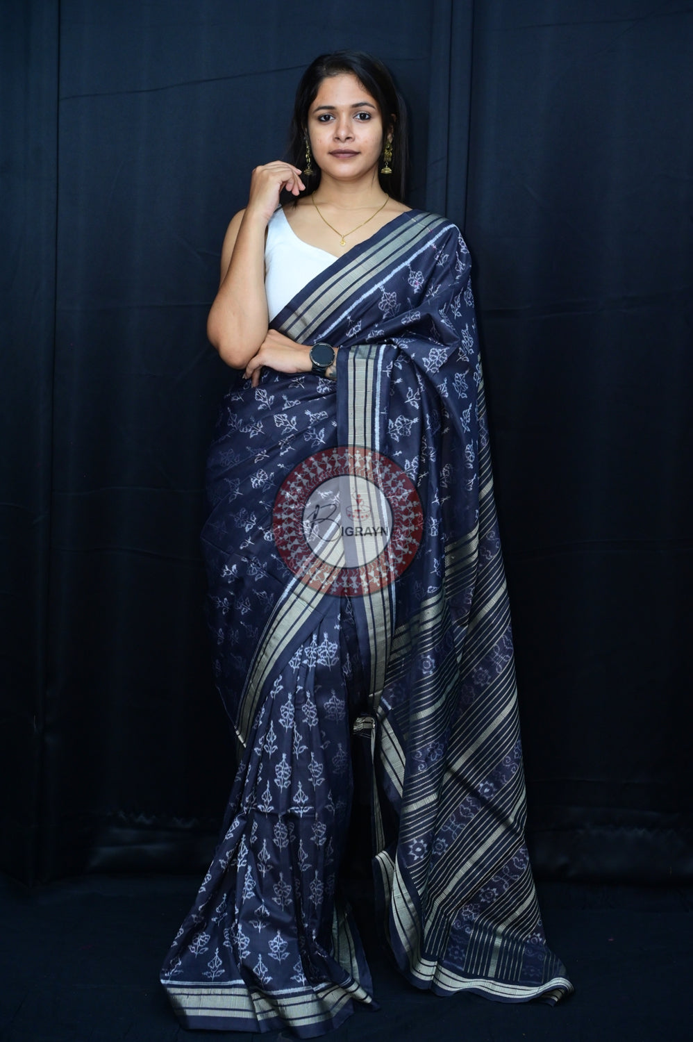 Black Hibiscus Natural Dye Silk Saree