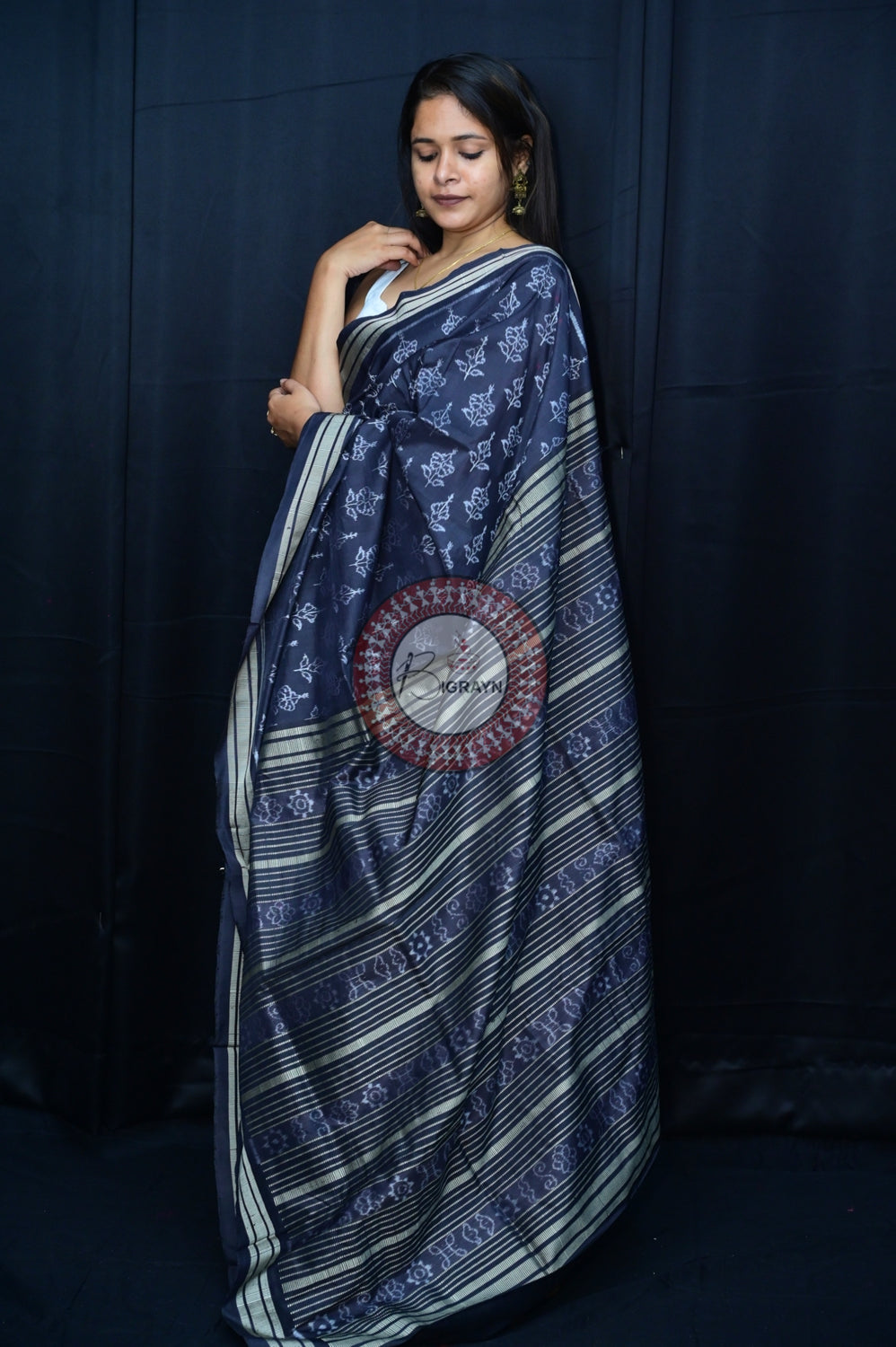 Black Hibiscus Natural Dye Silk Saree