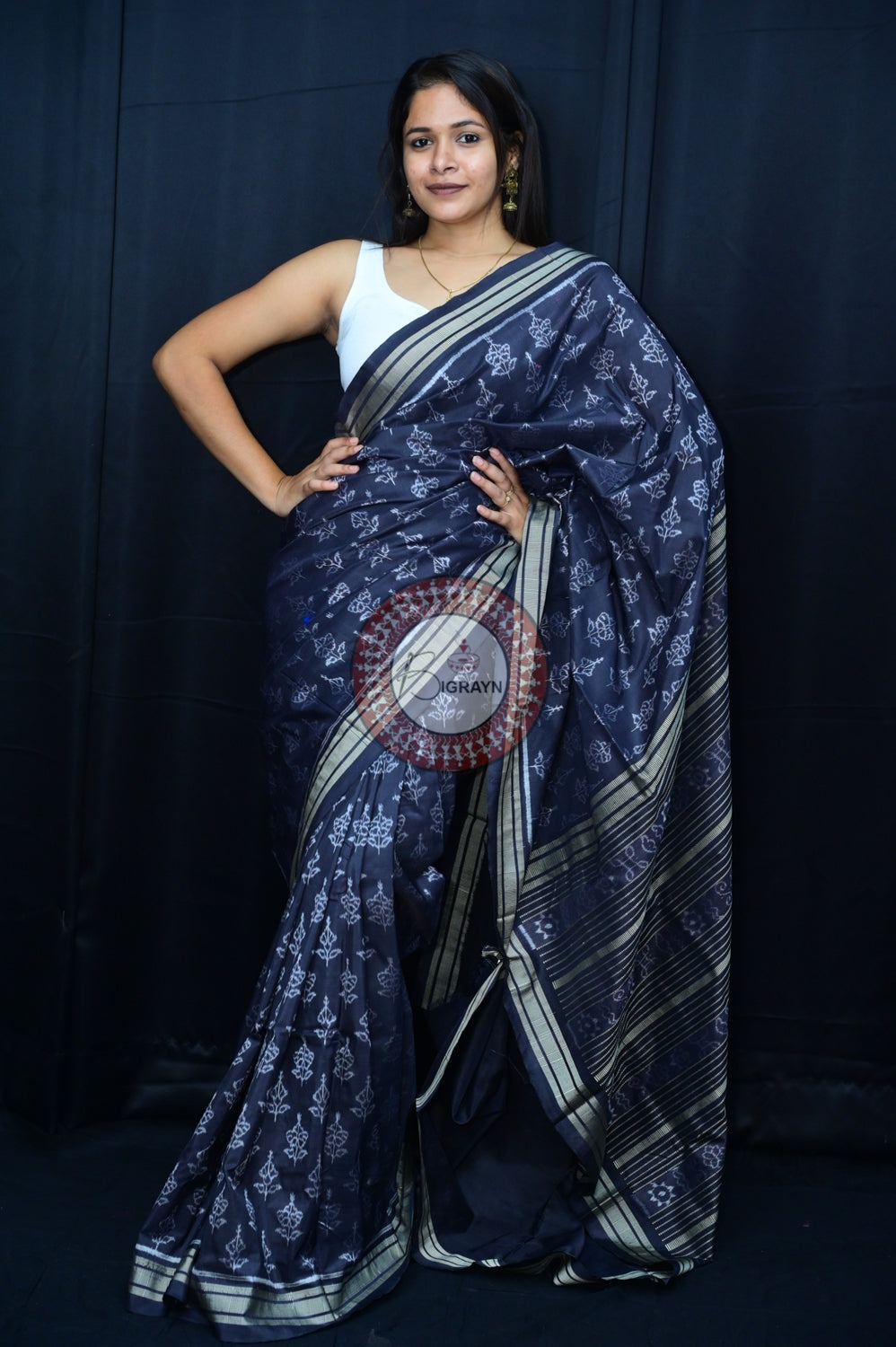 Black Hibiscus Natural Dye Silk Saree
