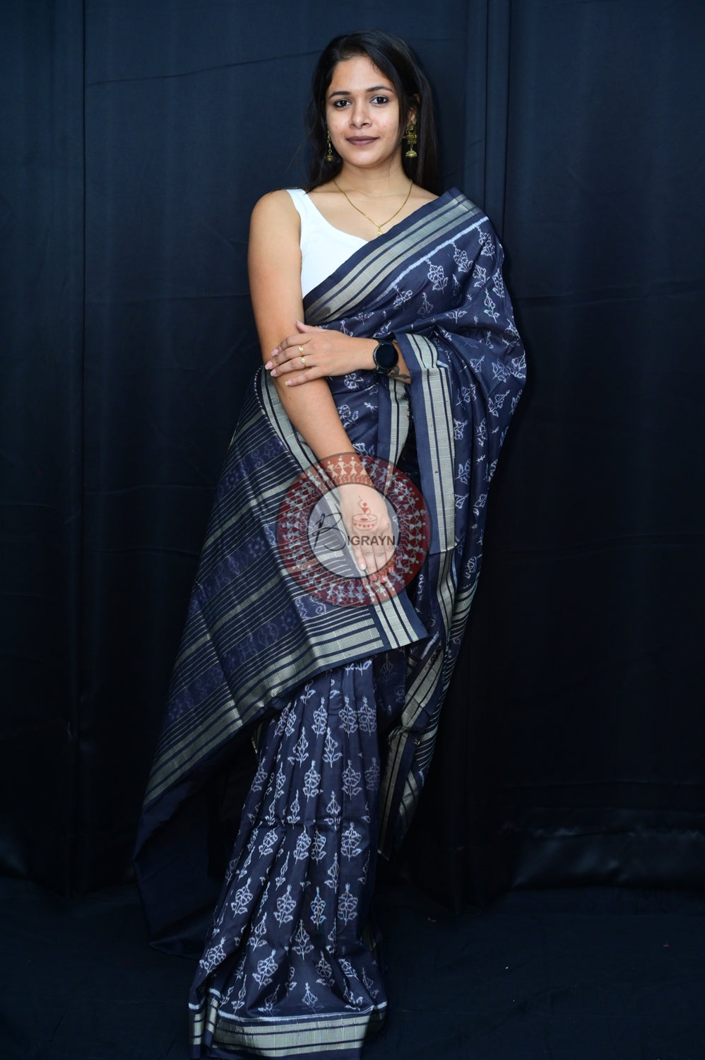 Black Hibiscus Natural Dye Silk Saree