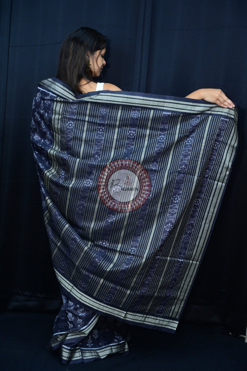 Black Hibiscus Natural Dye Silk Saree
