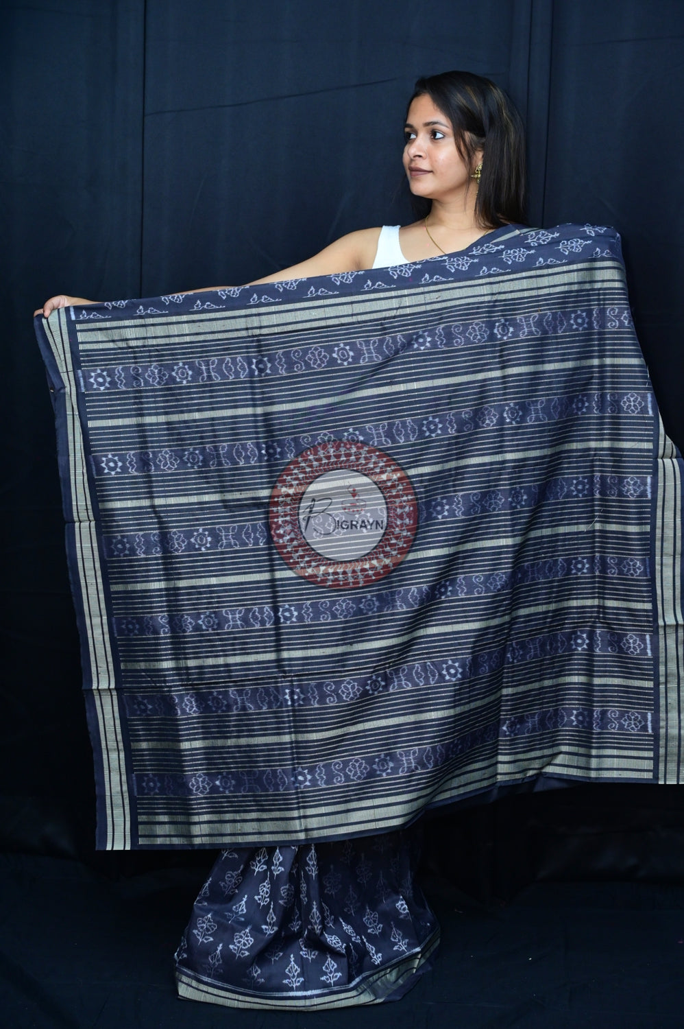 Black Hibiscus Natural Dye Silk Saree