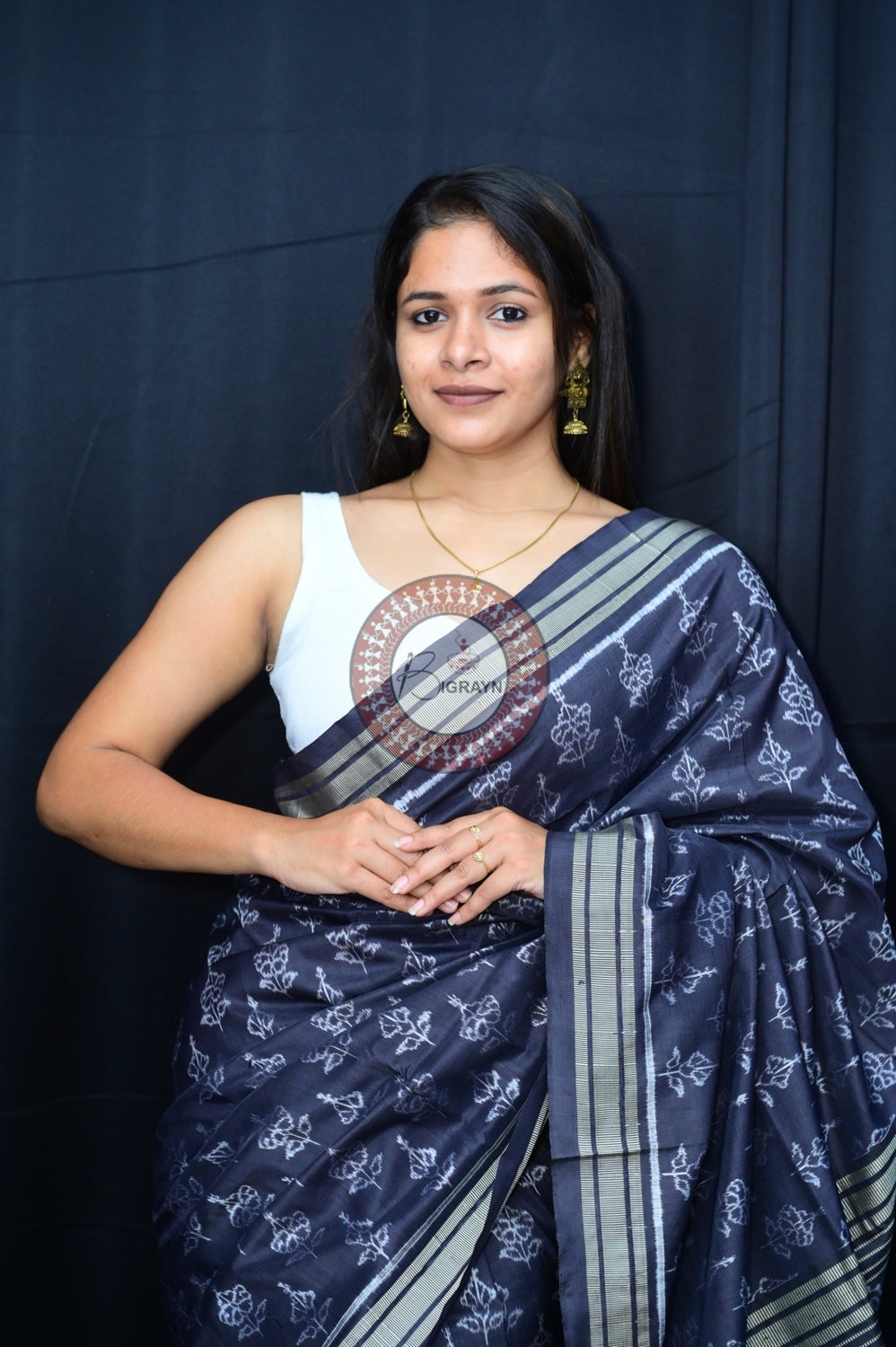 Black Hibiscus Natural Dye Silk Saree