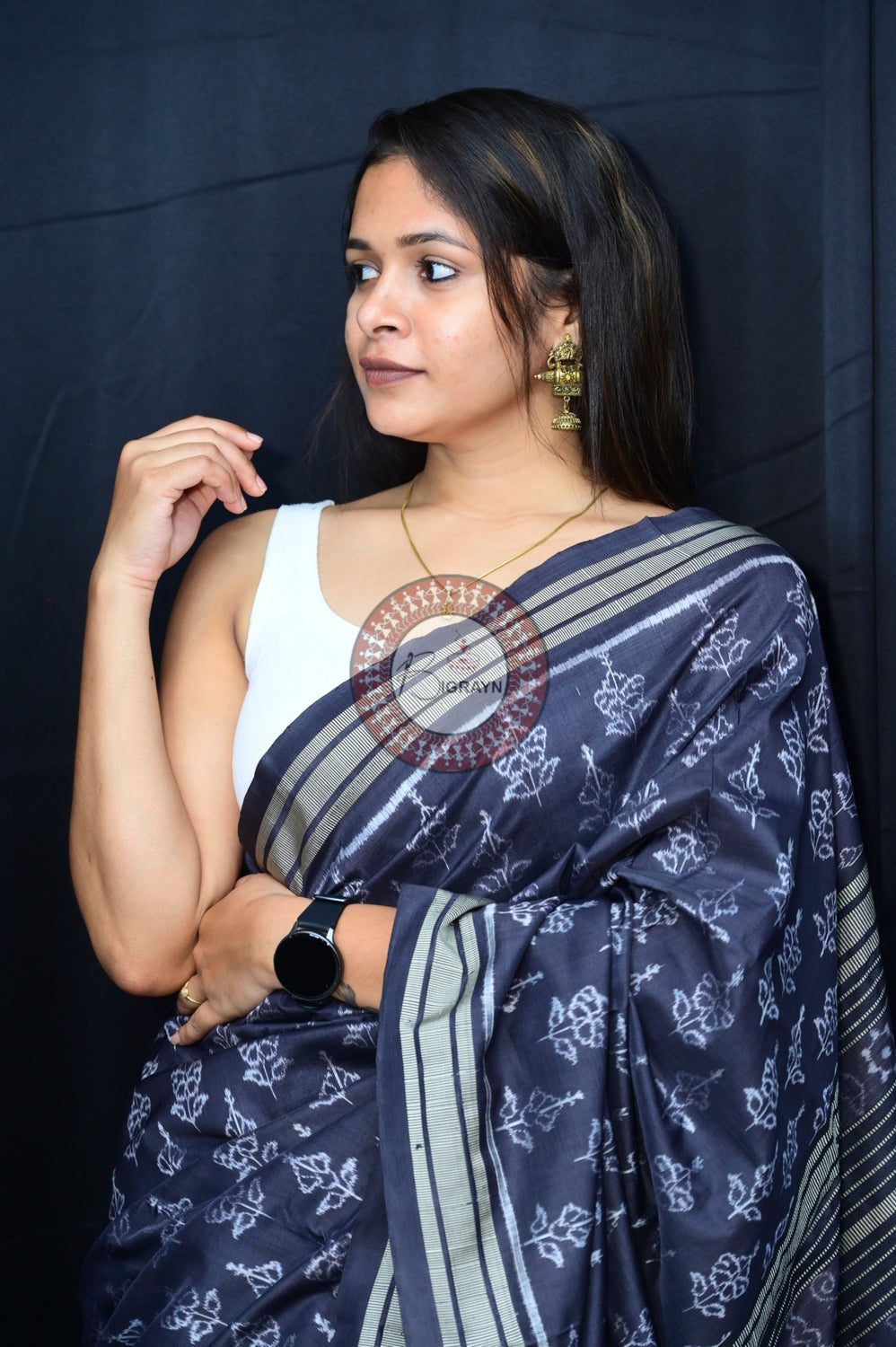 Black Hibiscus Natural Dye Silk Saree