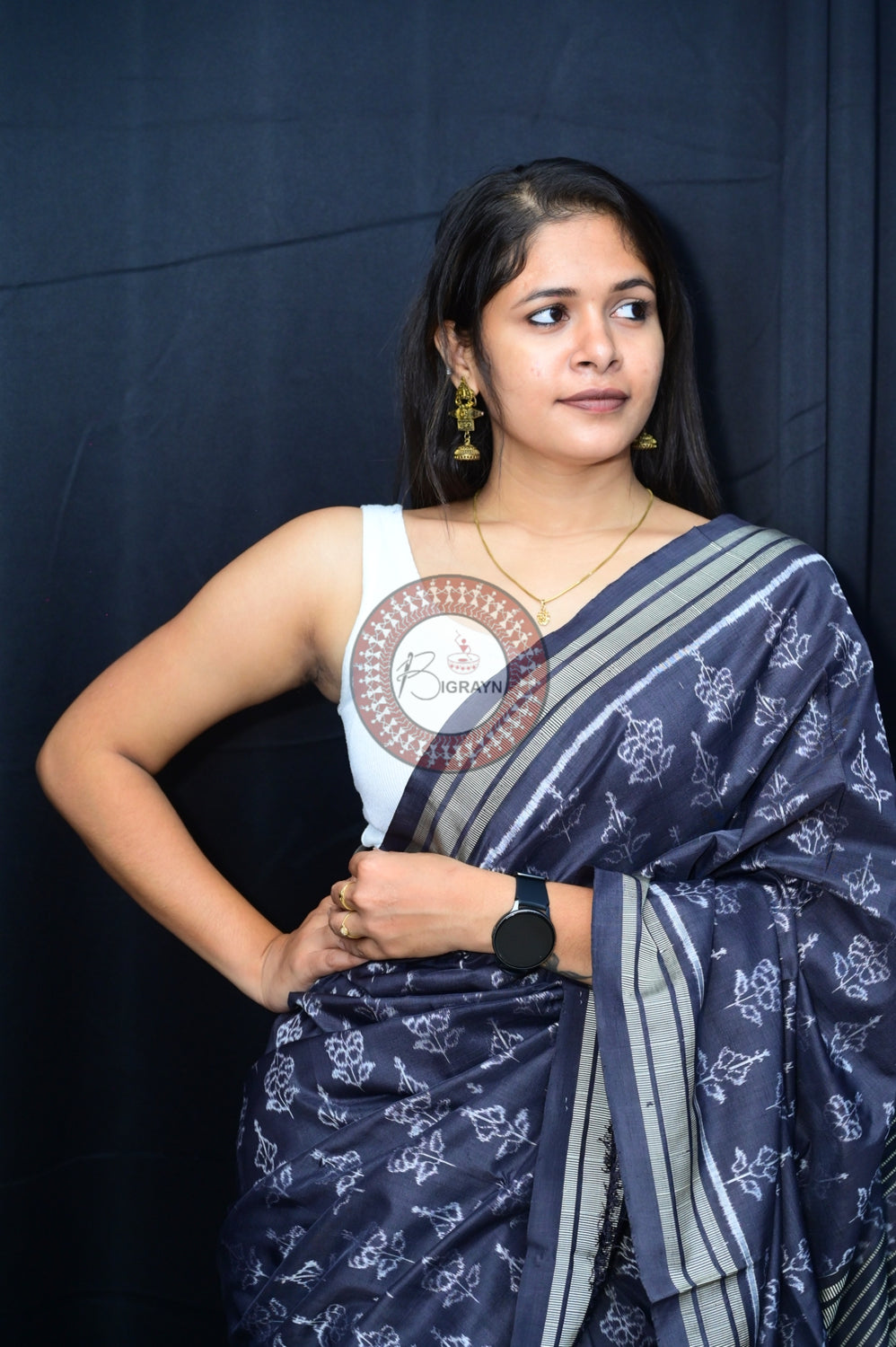 Black Hibiscus Natural Dye Silk Saree